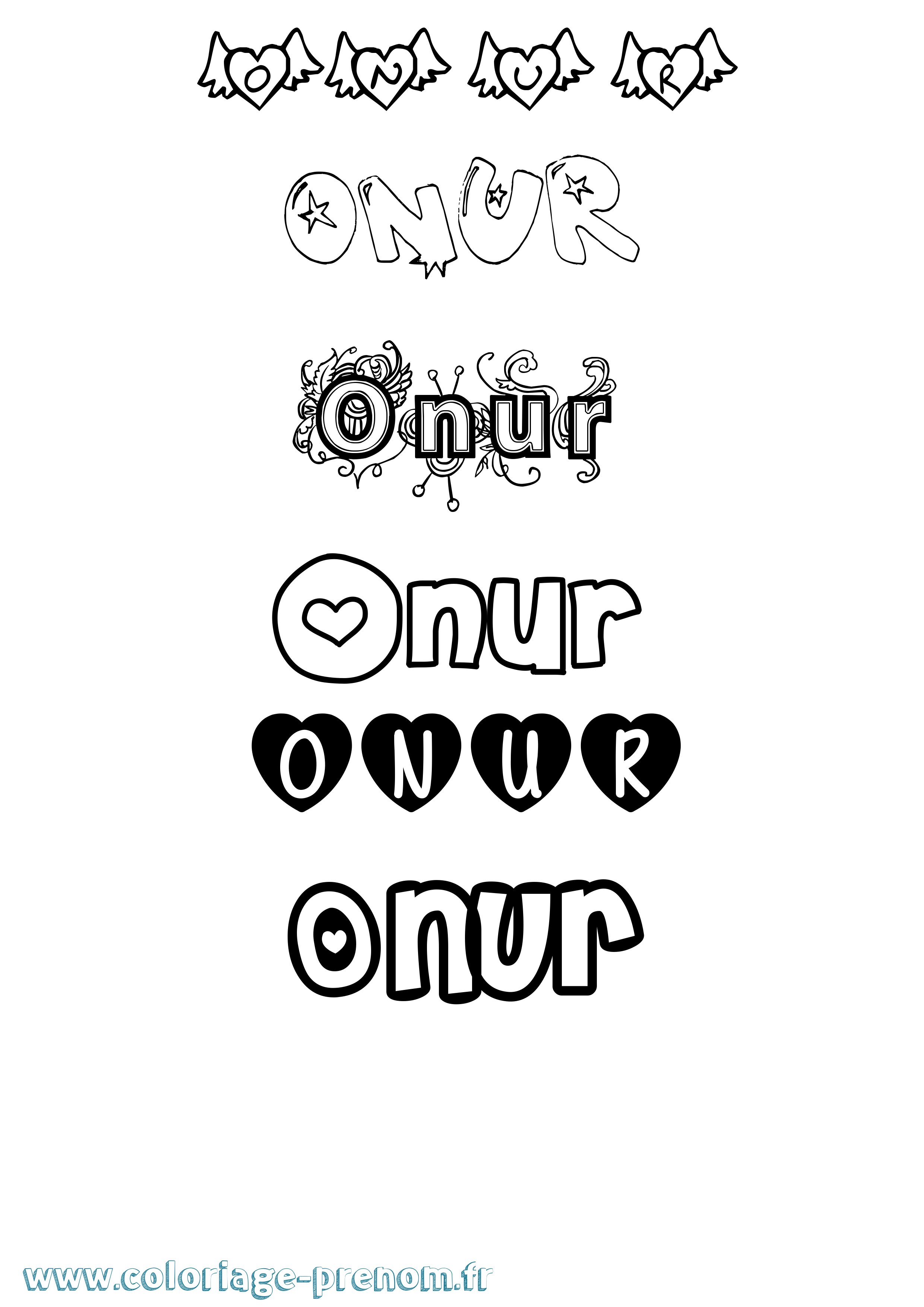 Coloriage Onur Girly Coloriage prénom Onur Girly