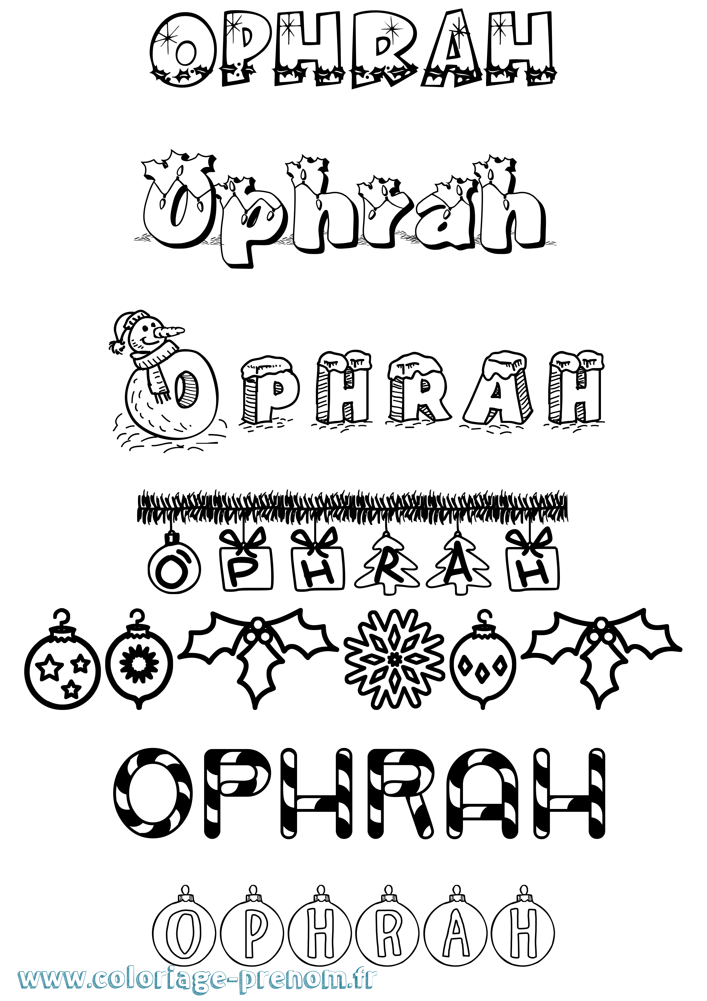 Coloriage prénom Ophrah Noël