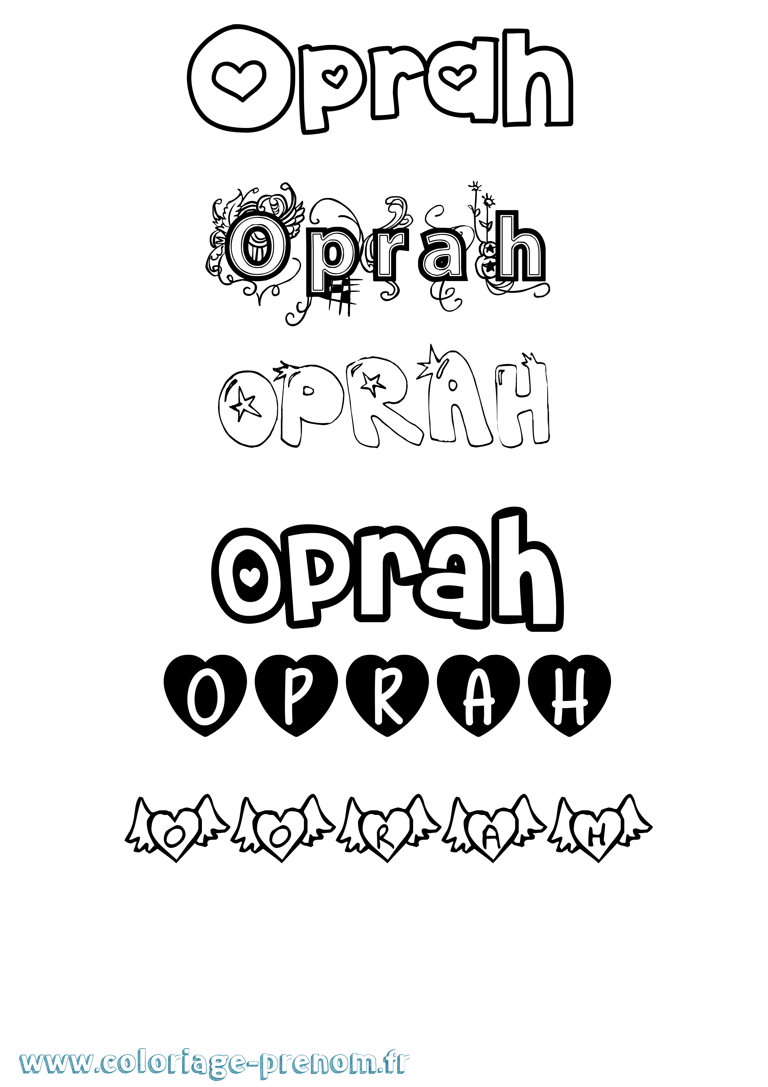 Coloriage prénom Oprah Girly