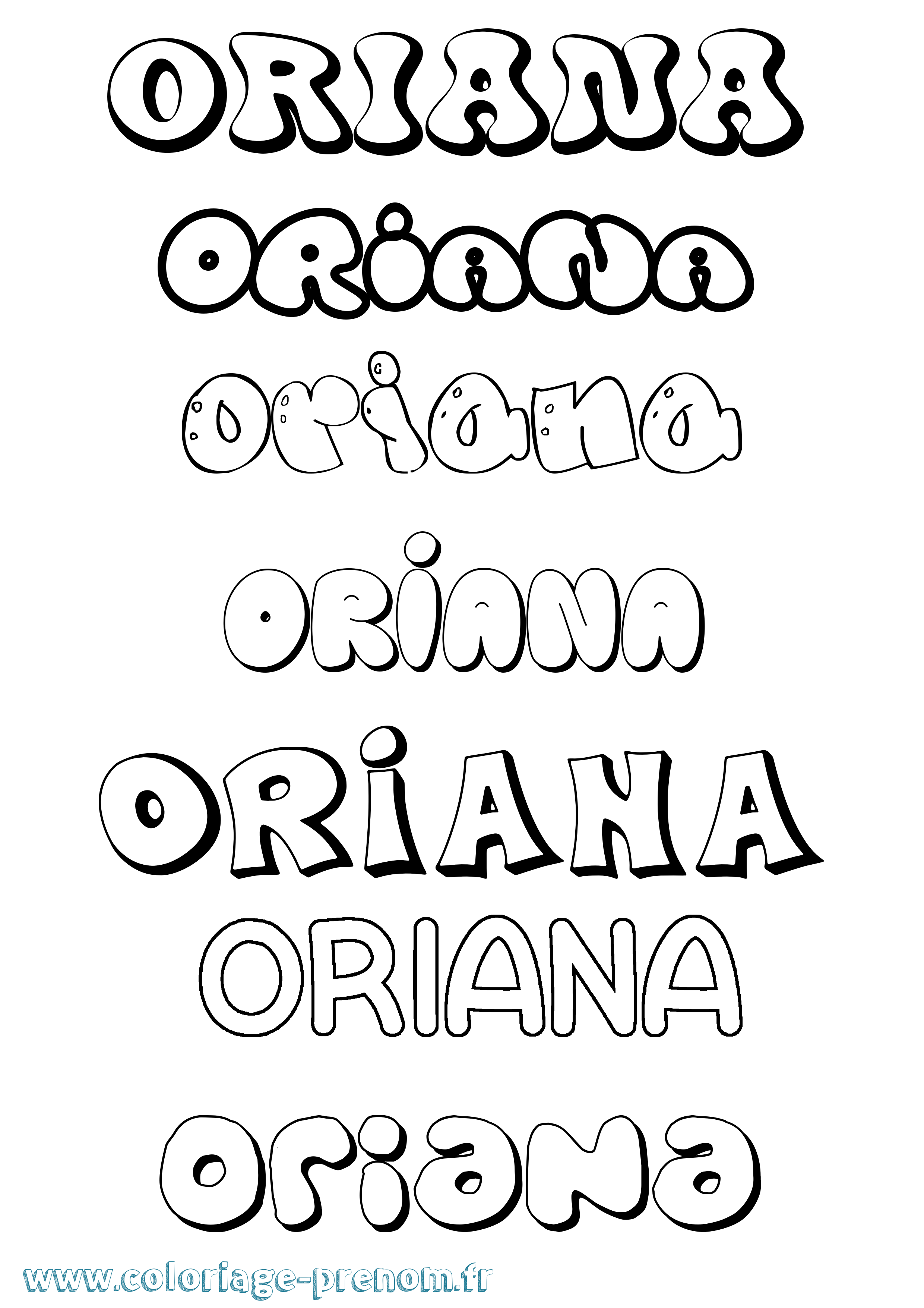 Coloriage prénom Oriana Bubble