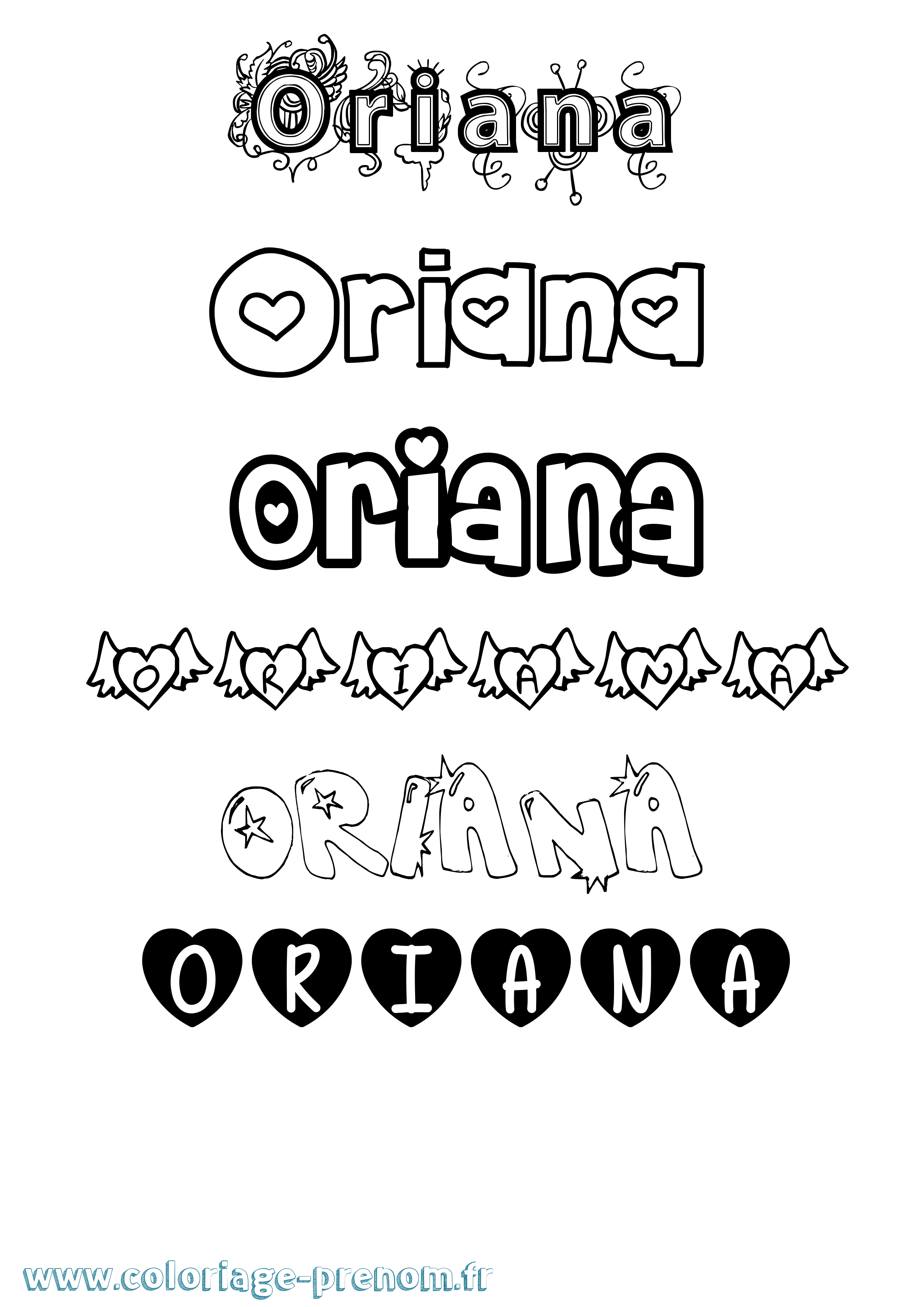 Coloriage prénom Oriana Girly