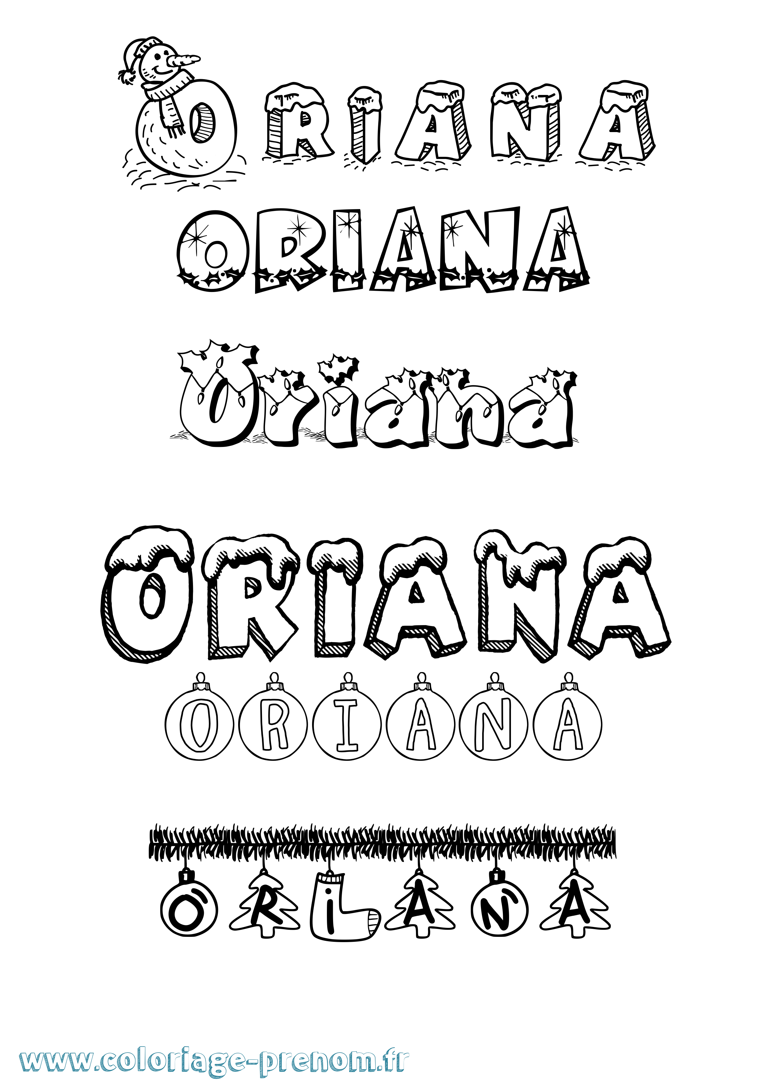 Coloriage Oriana Noël Coloriage prénom Oriana Noël