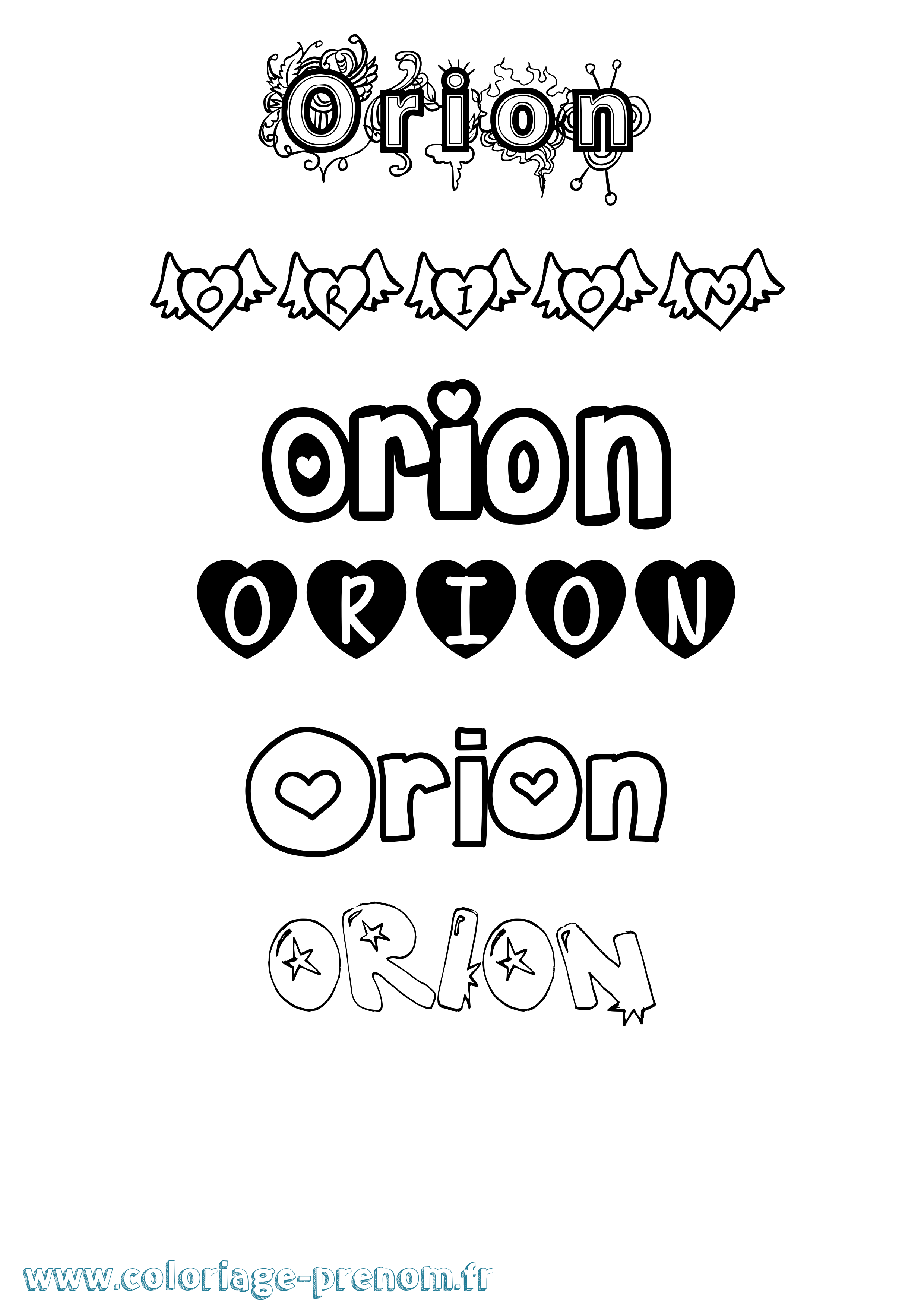 Coloriage Orion Girly Coloriage prénom Orion Girly
