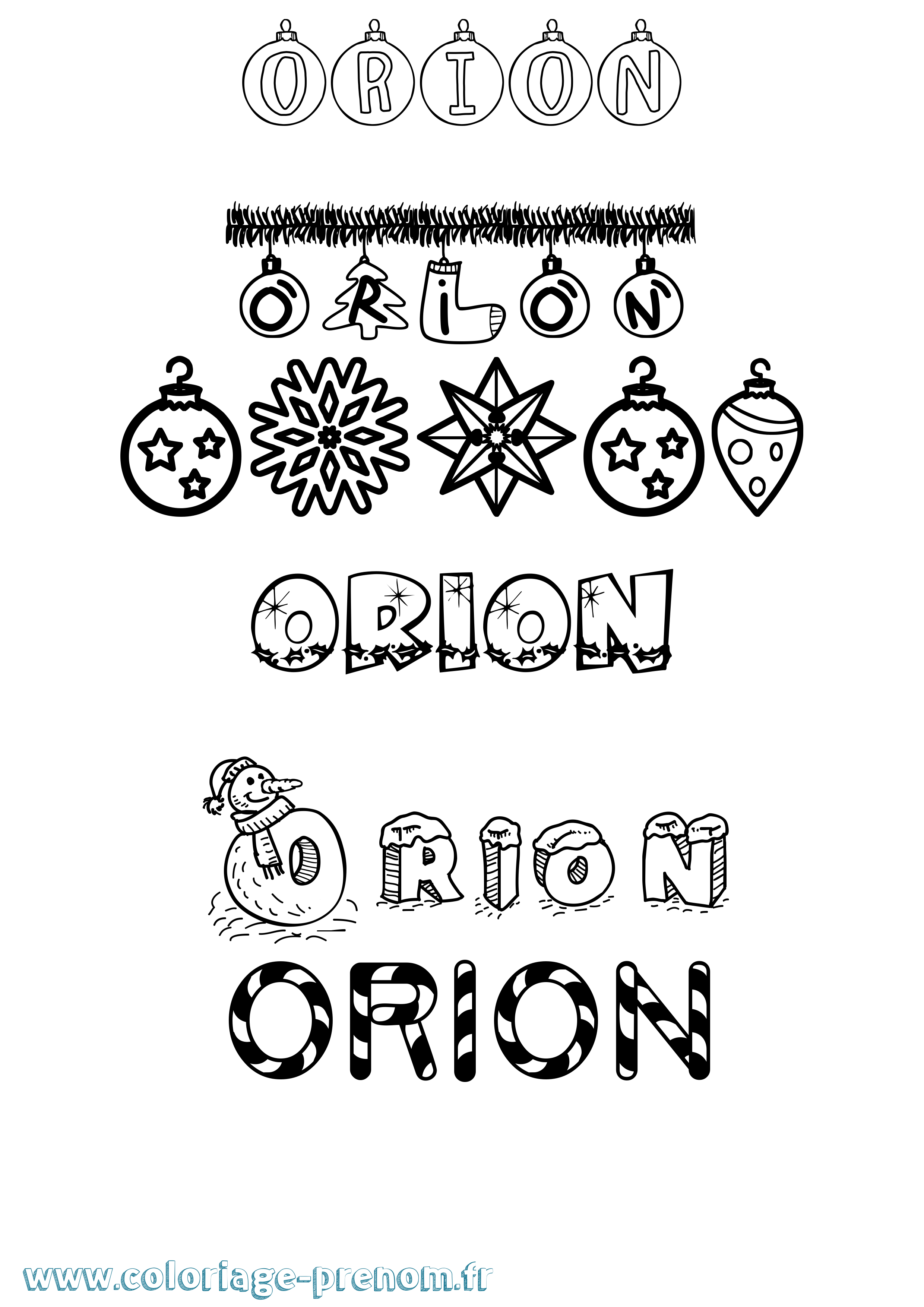 Coloriage prénom Orion Noël