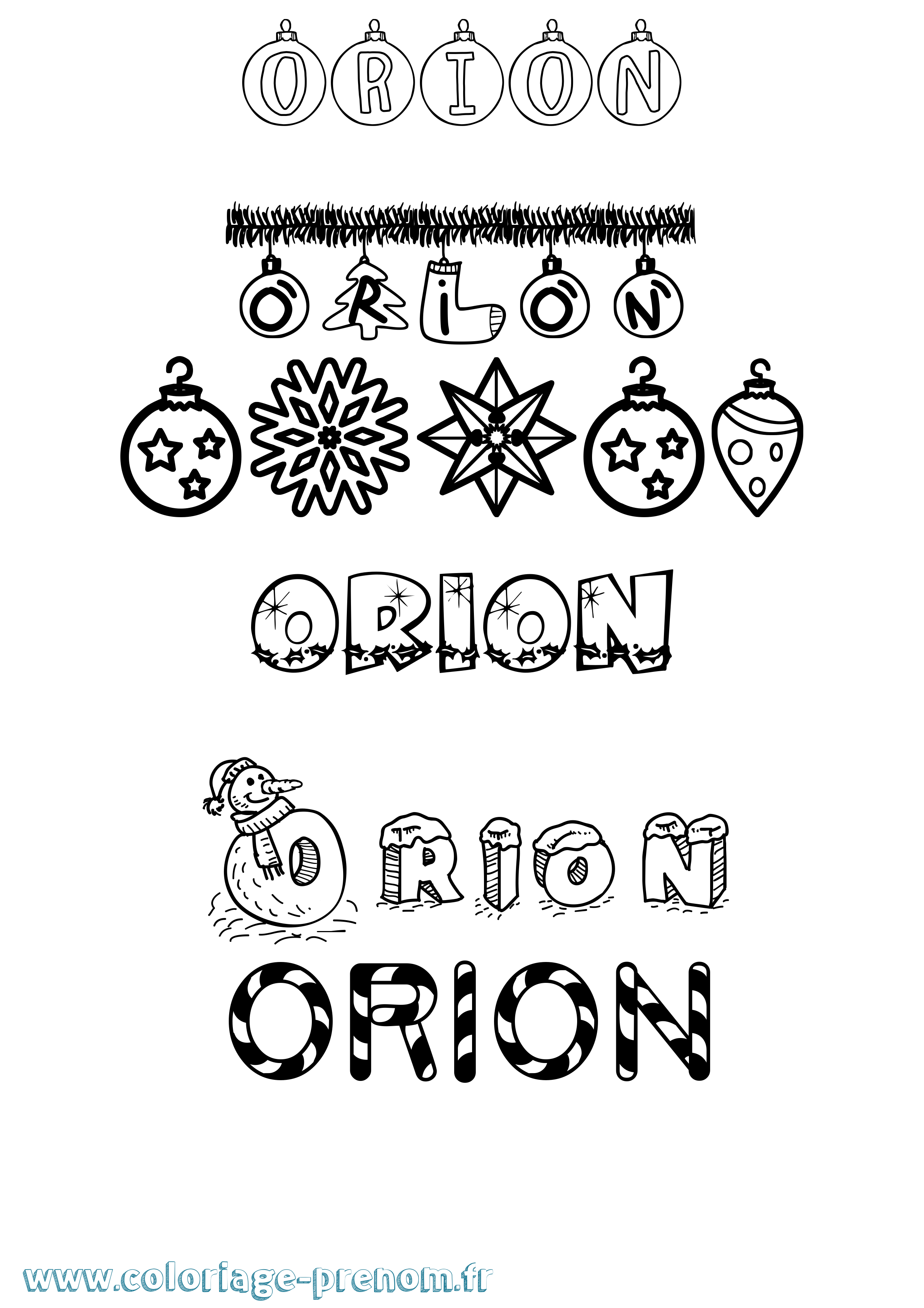 Coloriage Orion Noël Coloriage prénom Orion Noël