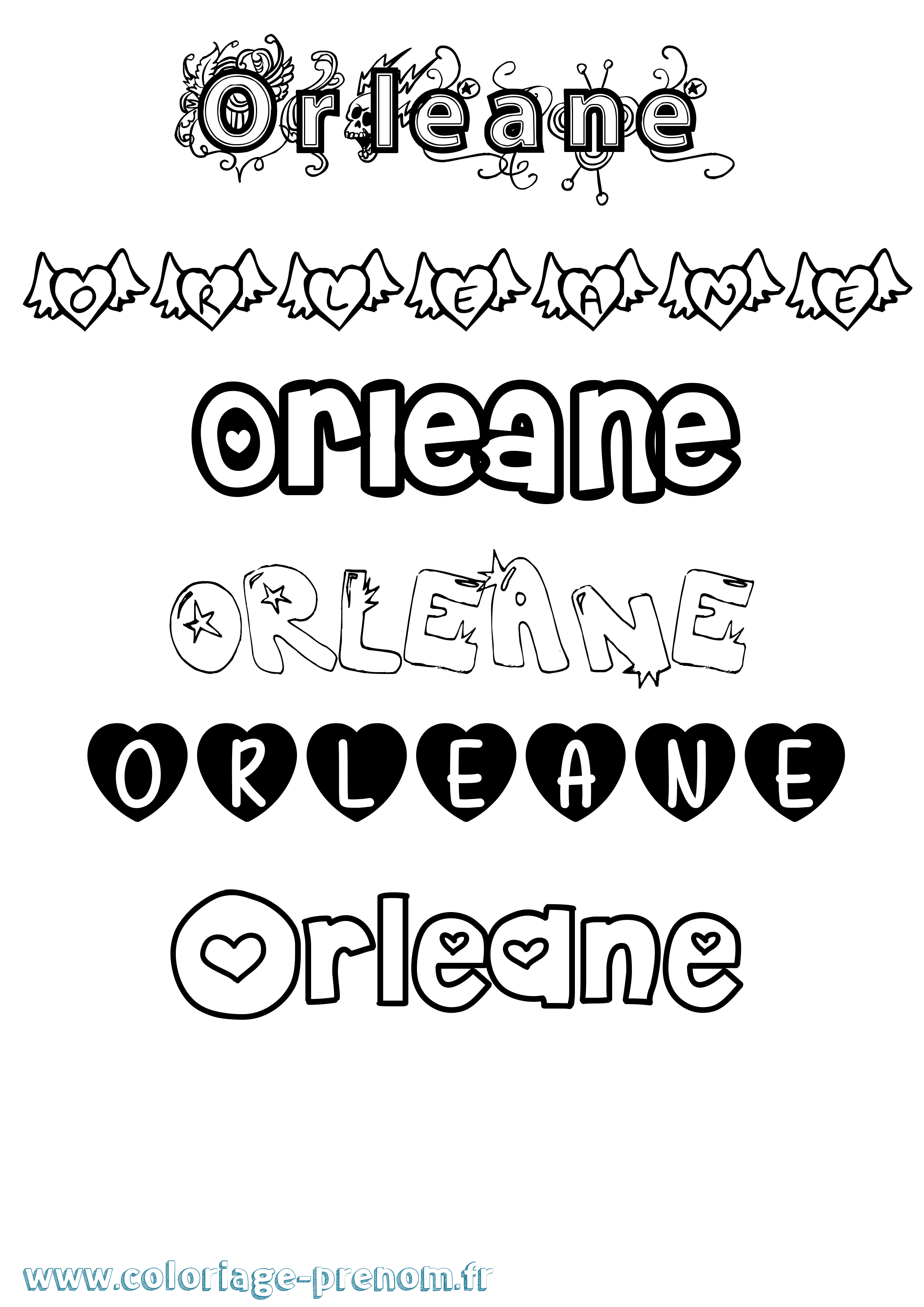 Coloriage prénom Orleane Girly