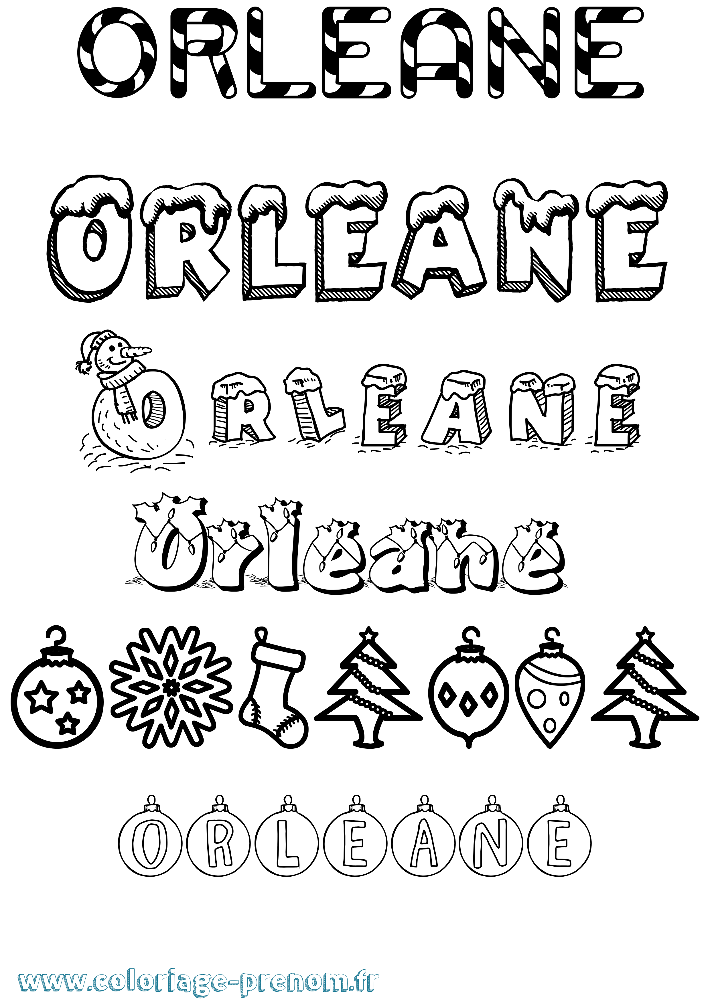 Coloriage prénom Orleane Noël