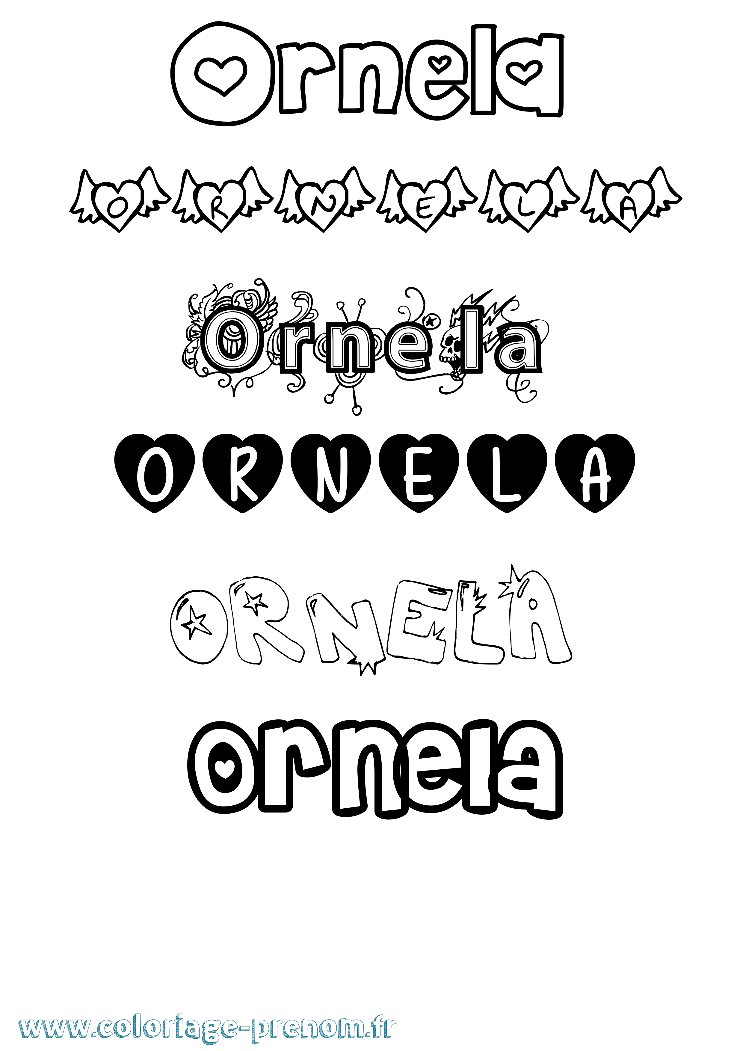 Coloriage prénom Ornela Girly