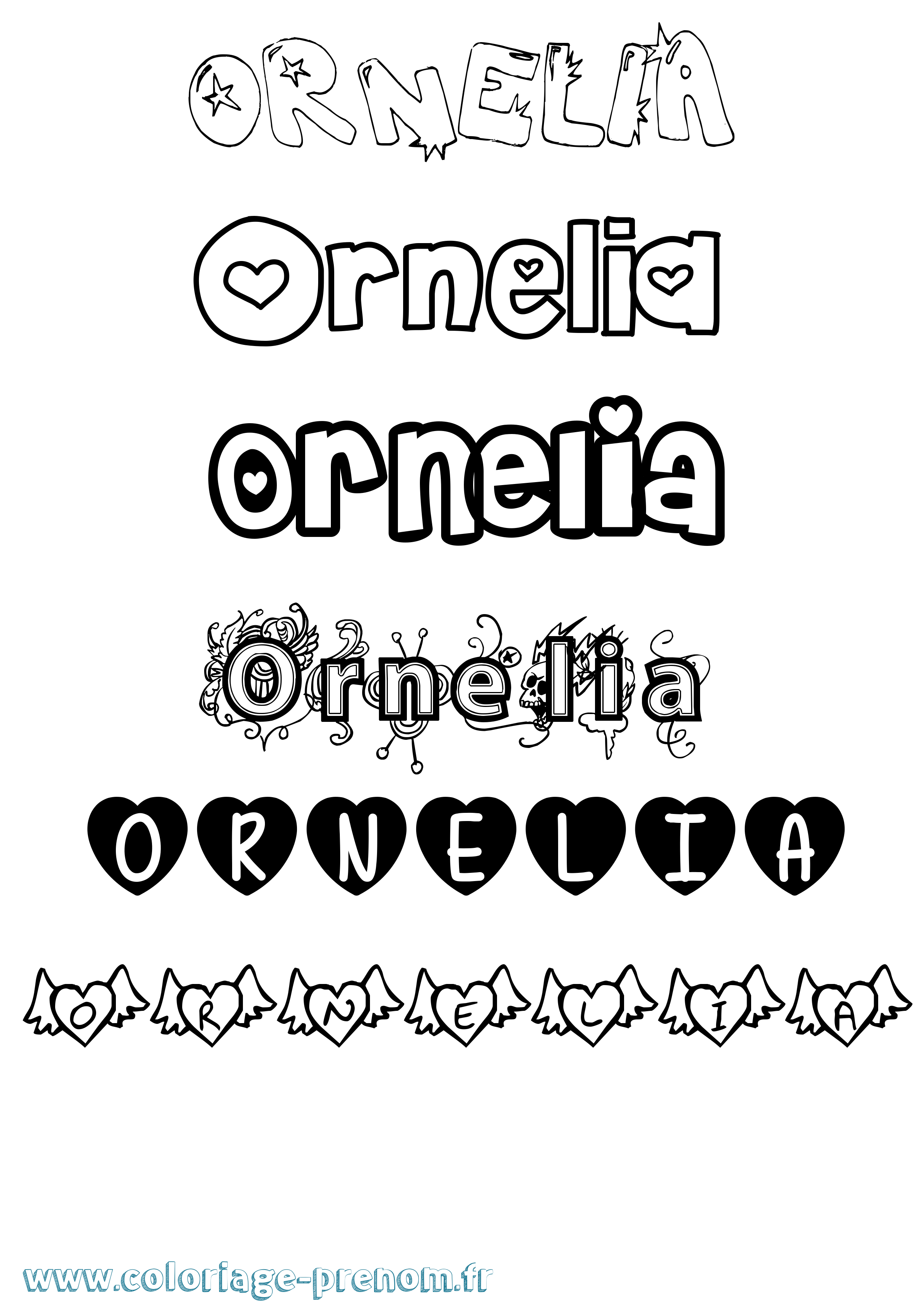Coloriage prénom Ornelia Girly