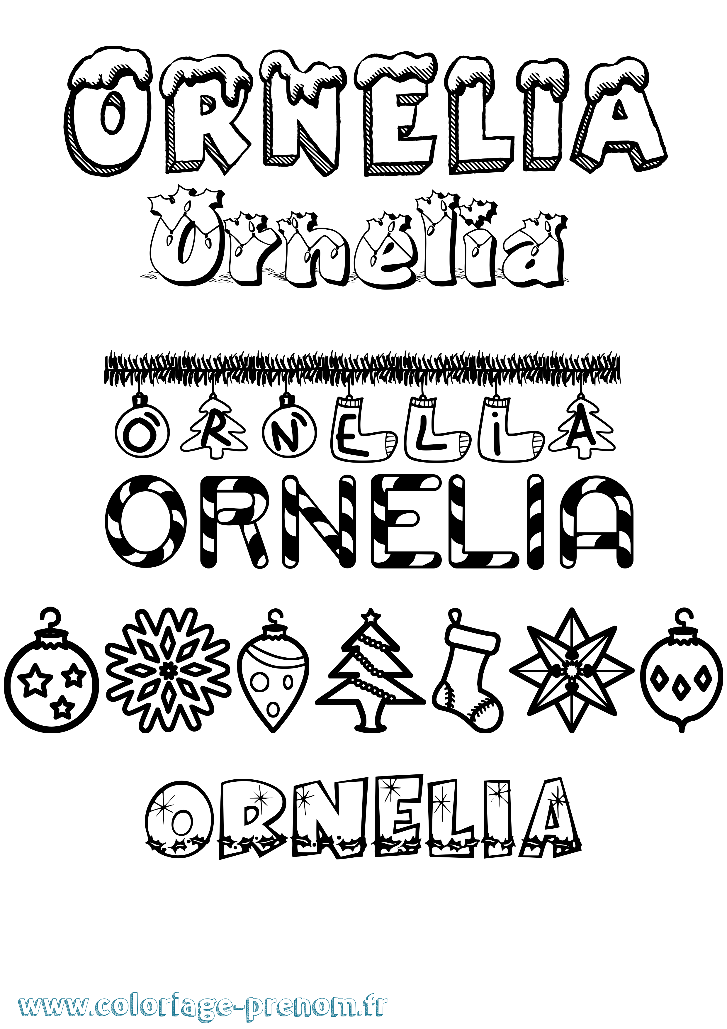 Coloriage prénom Ornelia Noël