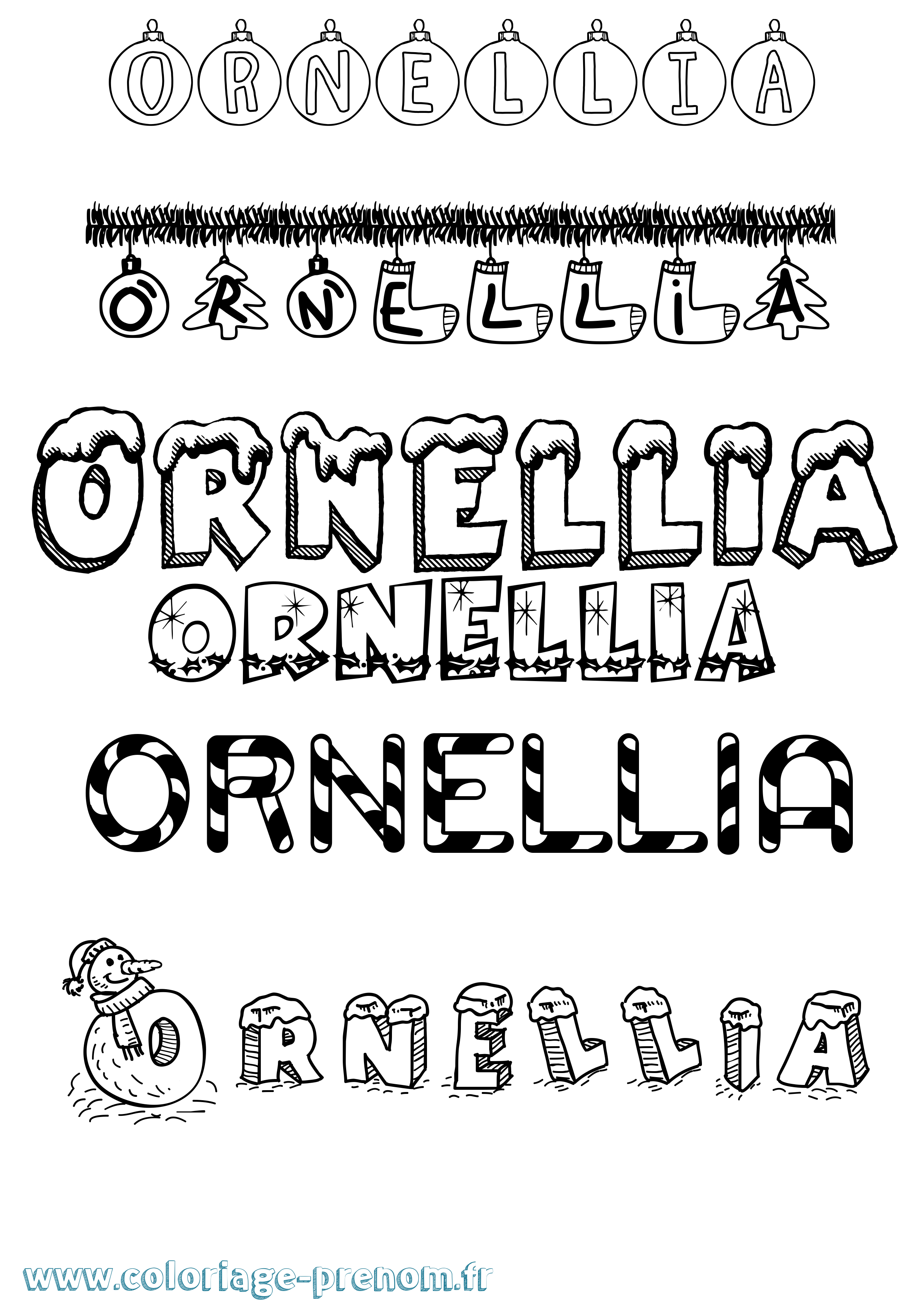 Coloriage Ornellia Noël Coloriage prénom Ornellia Noël