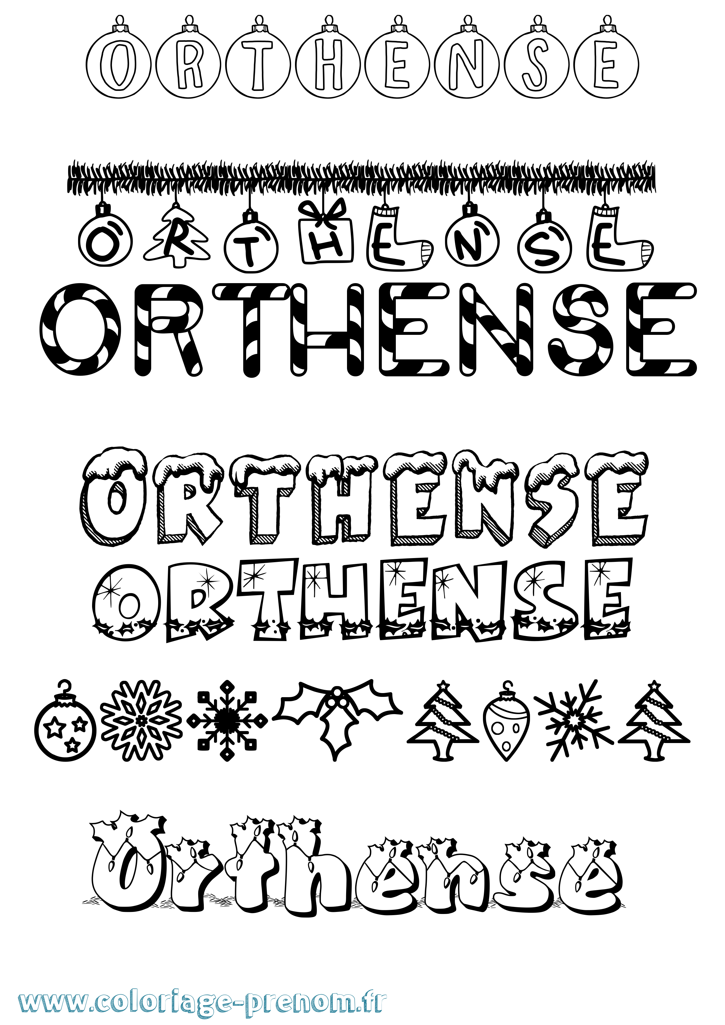 Coloriage prénom Orthense Noël