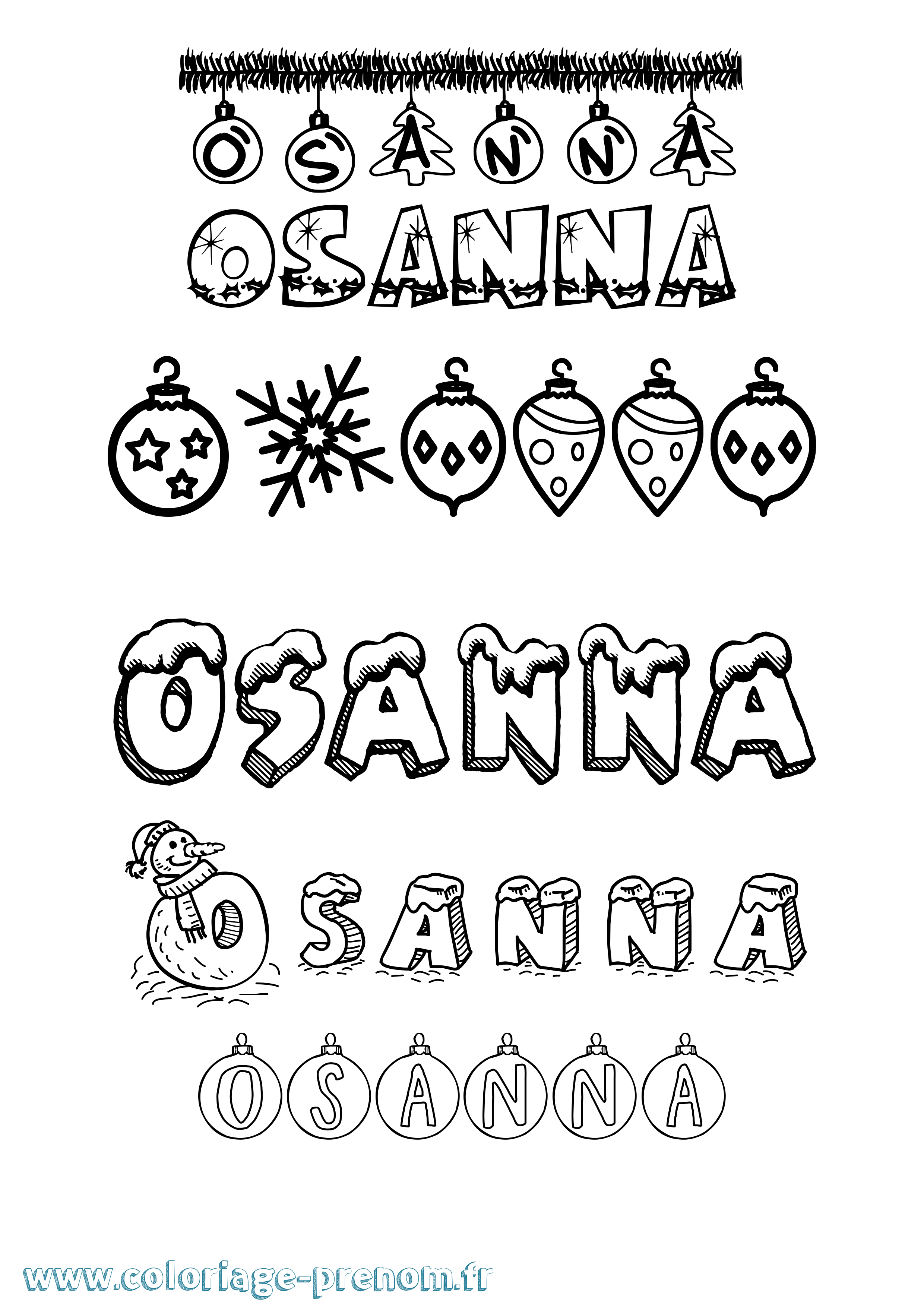Coloriage prénom Osanna Noël