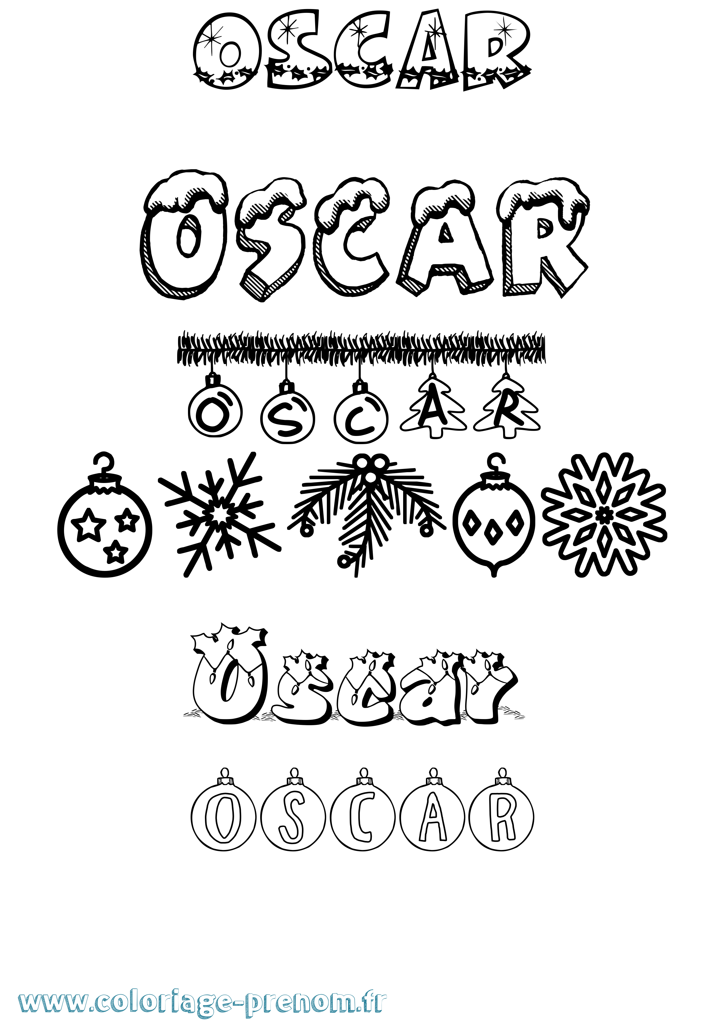 Coloriage prénom Oscar Noël