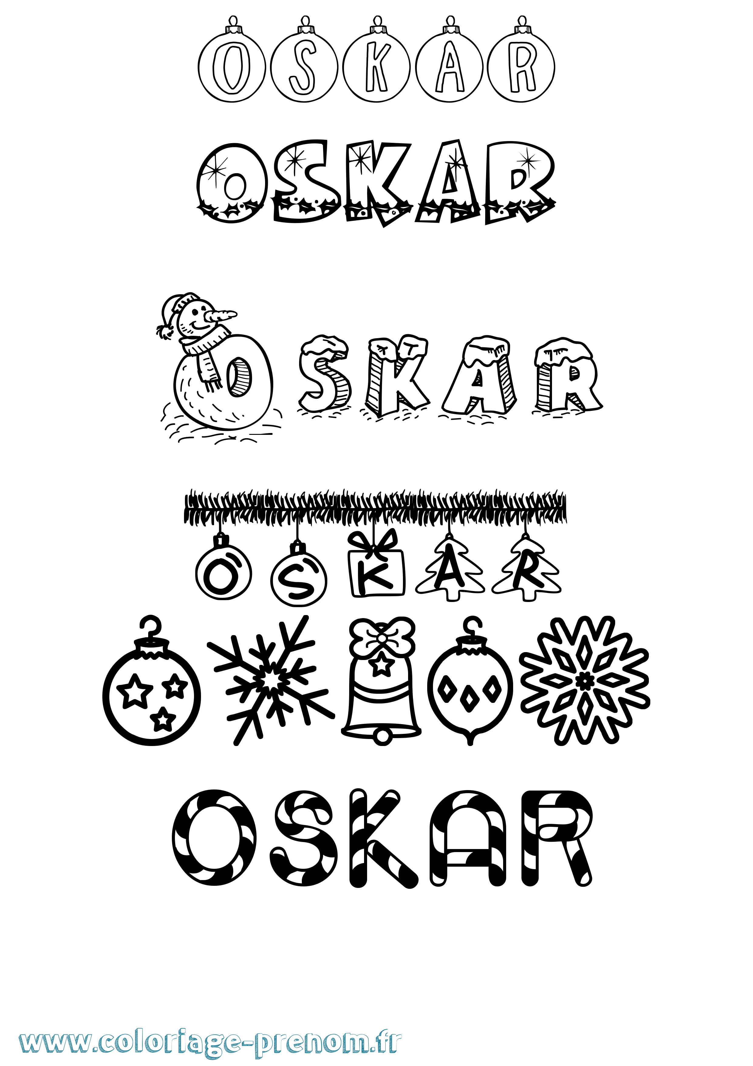 Coloriage prénom Oskar Noël