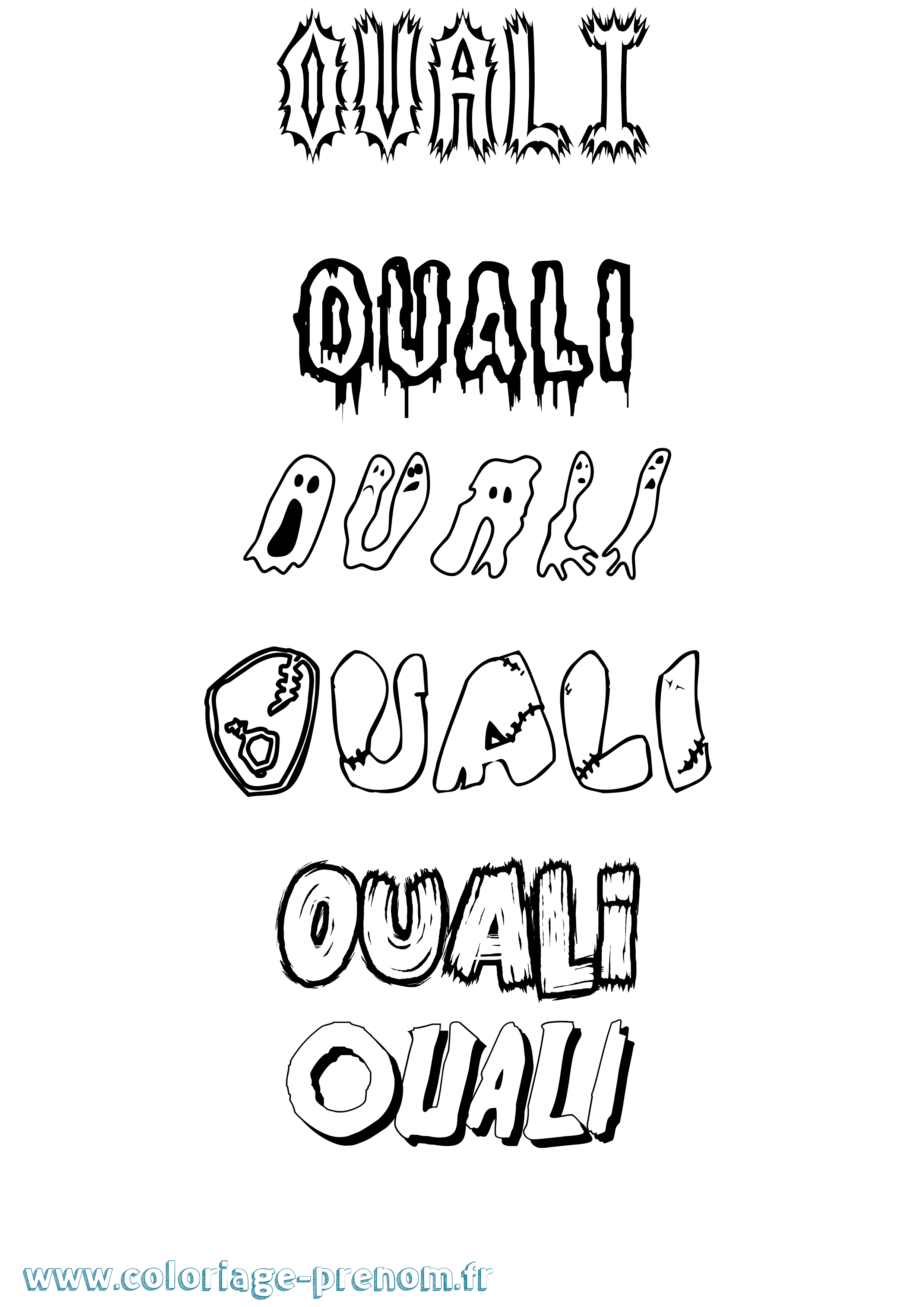 Coloriage prénom Ouali Frisson