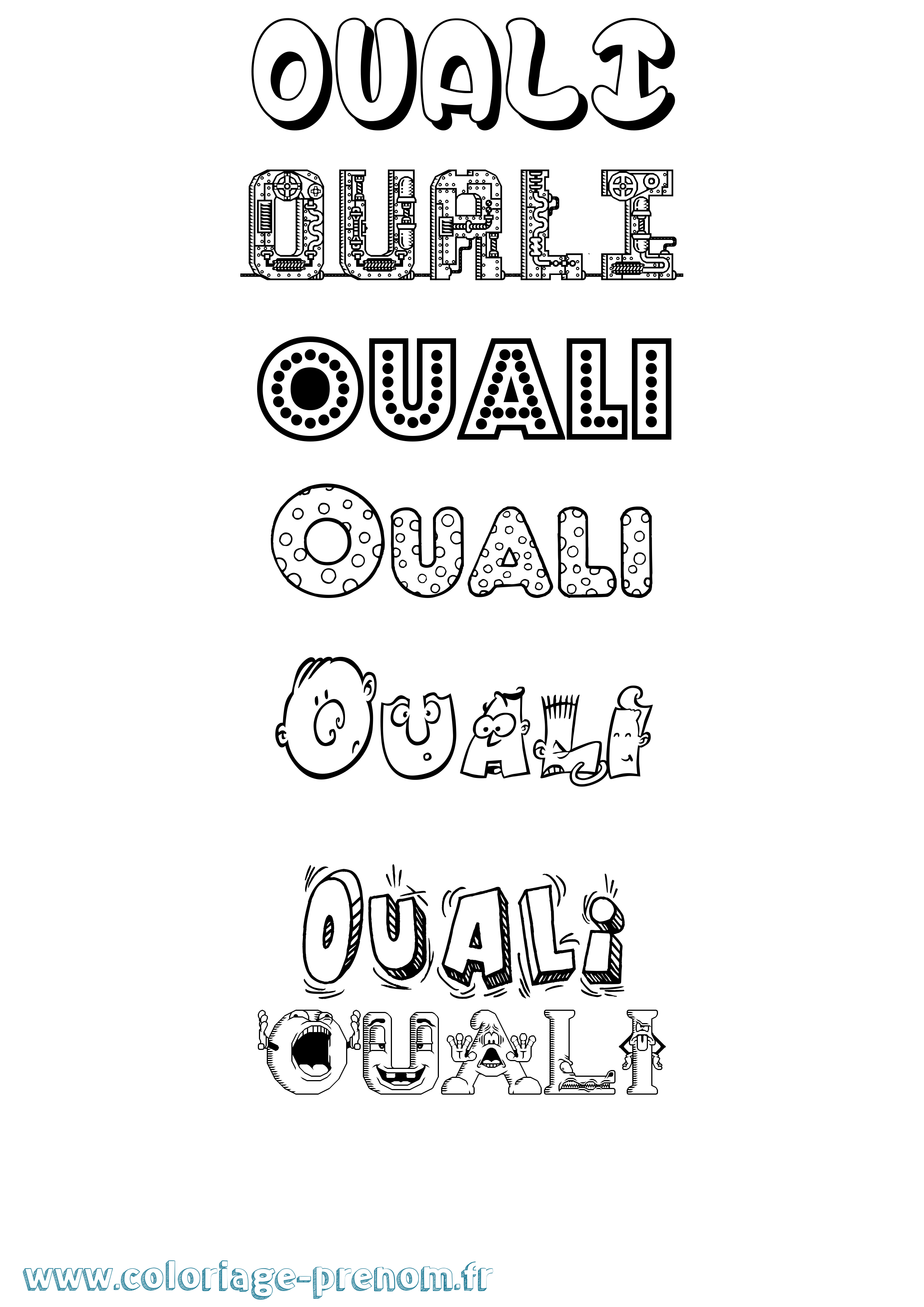 Coloriage prénom Ouali Fun