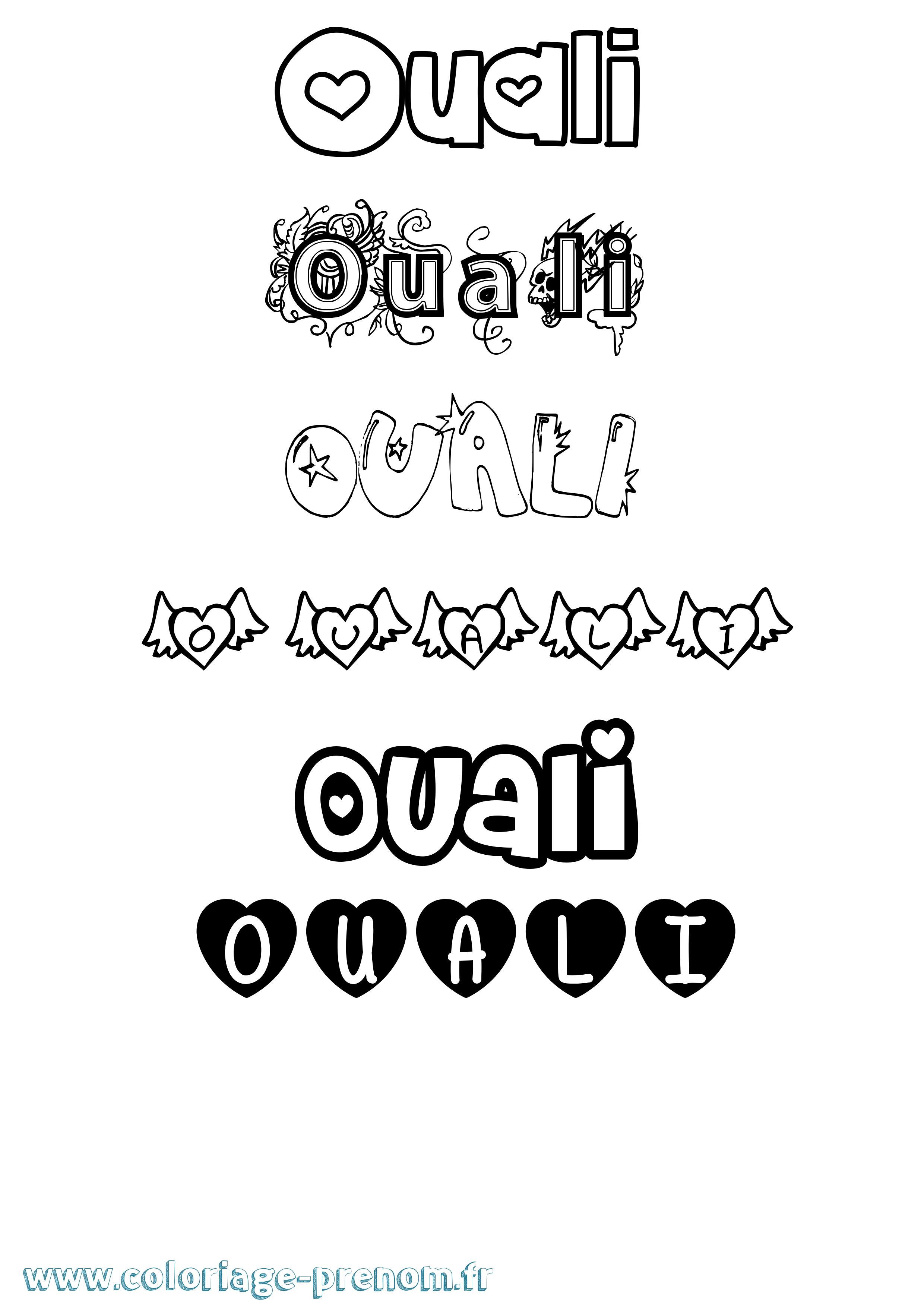Coloriage prénom Ouali Girly