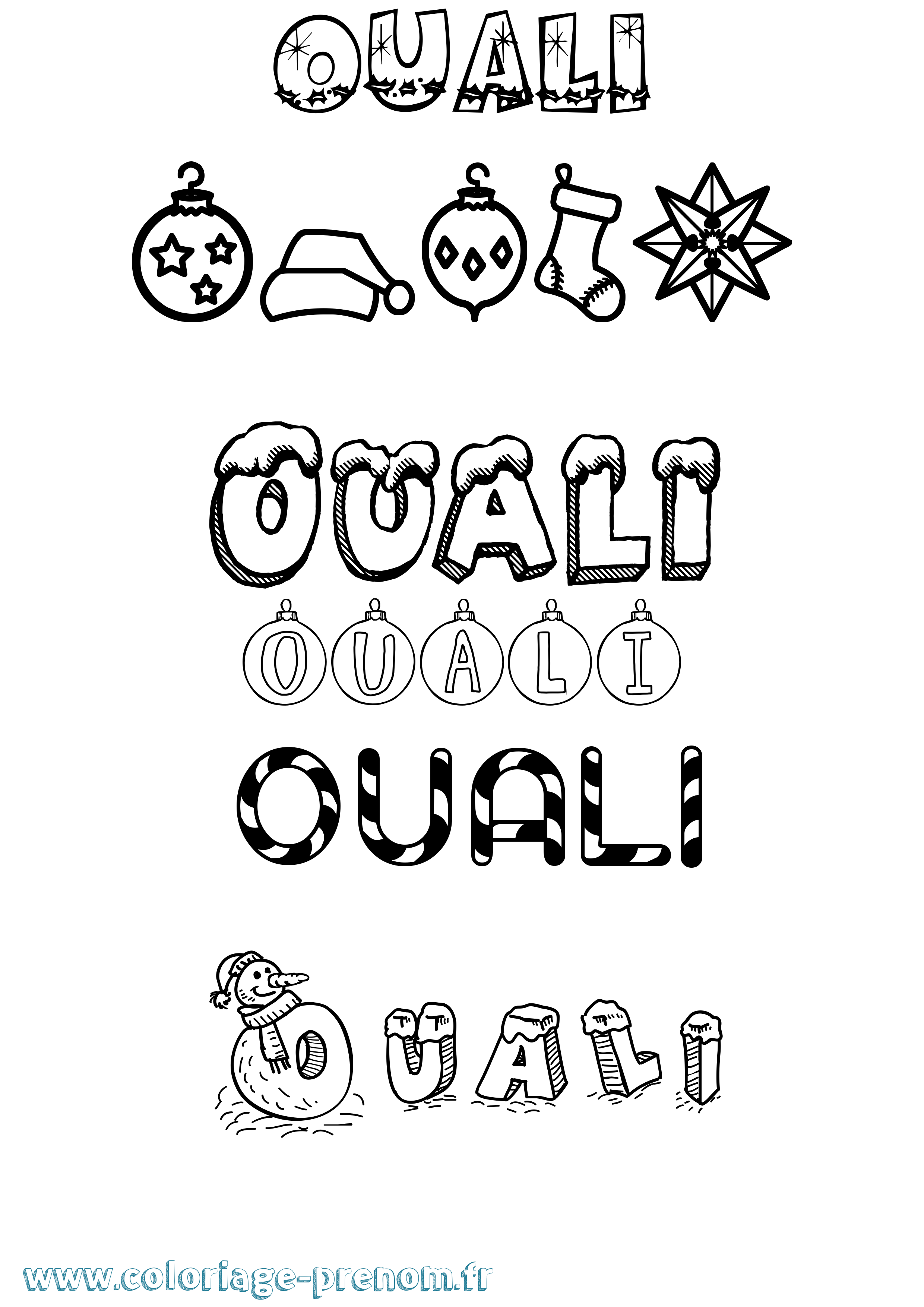 Coloriage prénom Ouali Noël