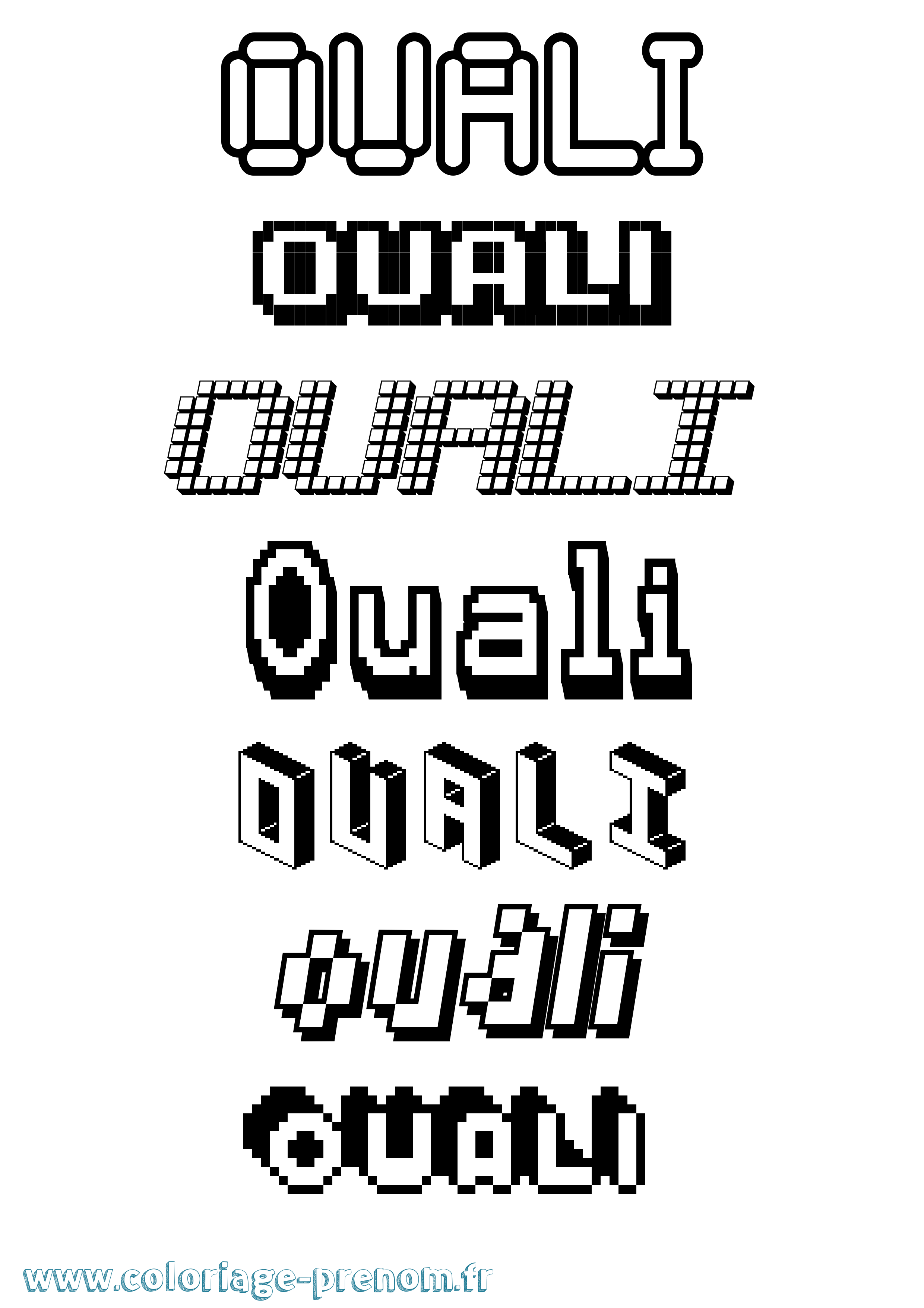 Coloriage prénom Ouali Pixel