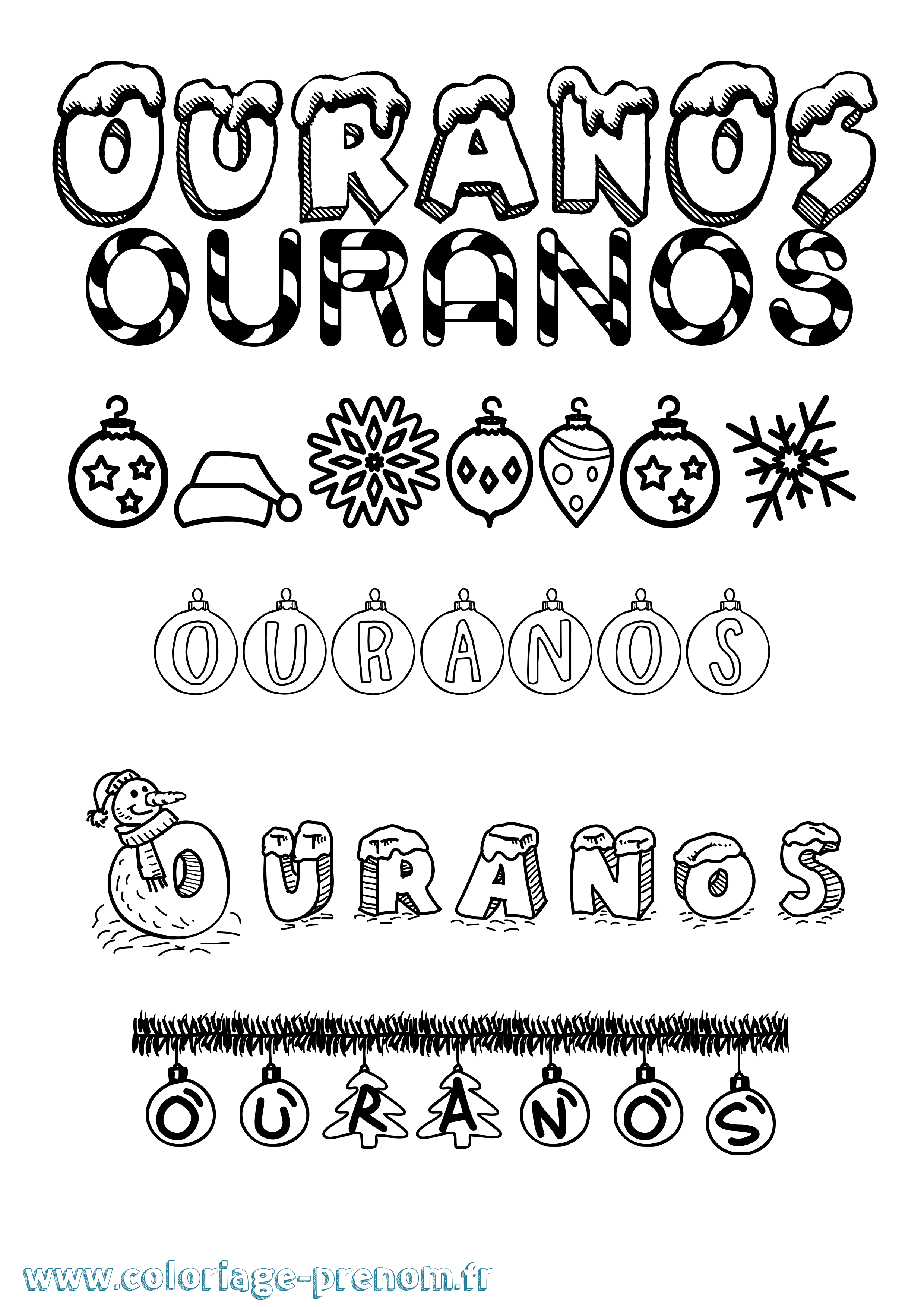Coloriage prénom Ouranos Noël