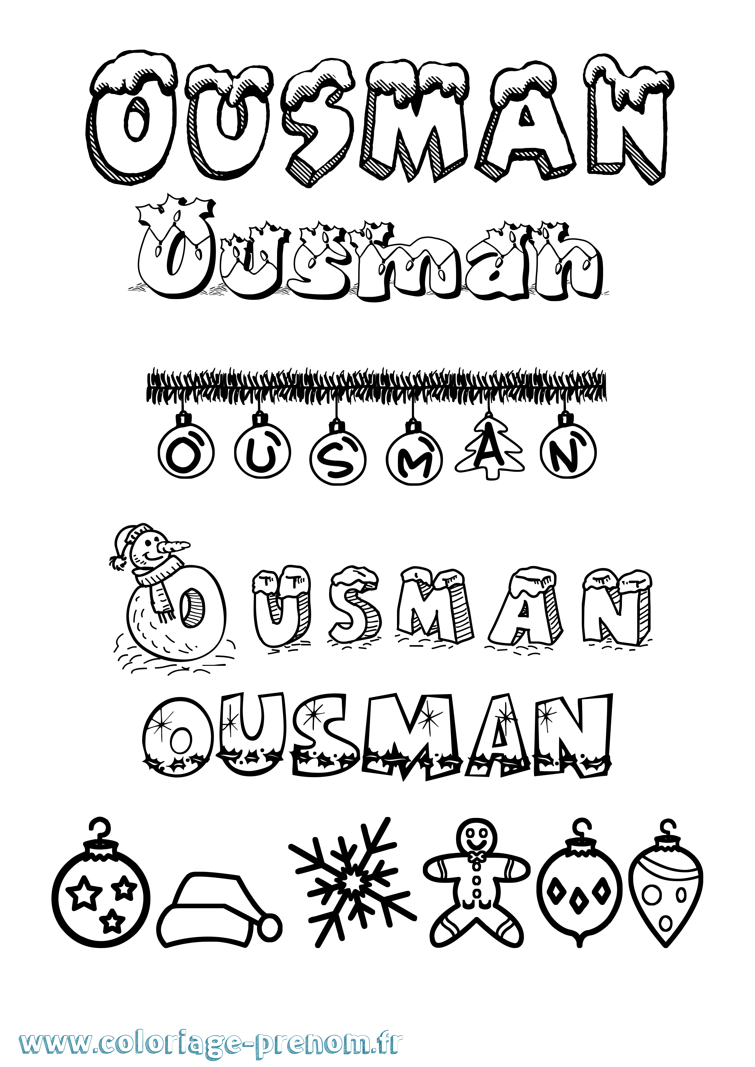 Coloriage prénom Ousman Noël