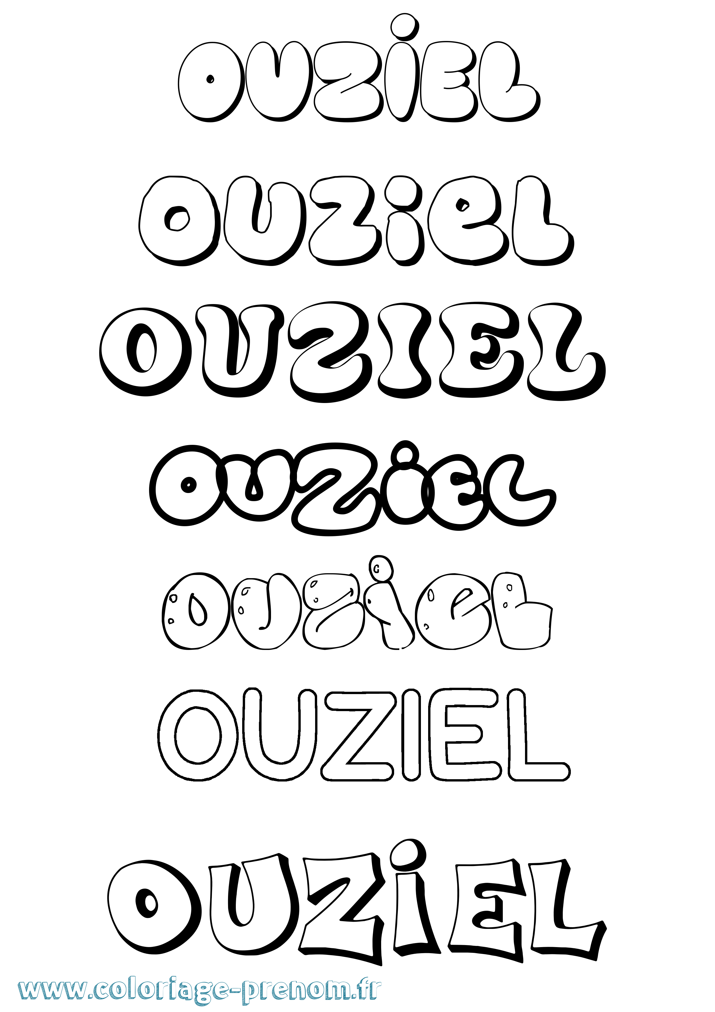 Coloriage prénom Ouziel Bubble