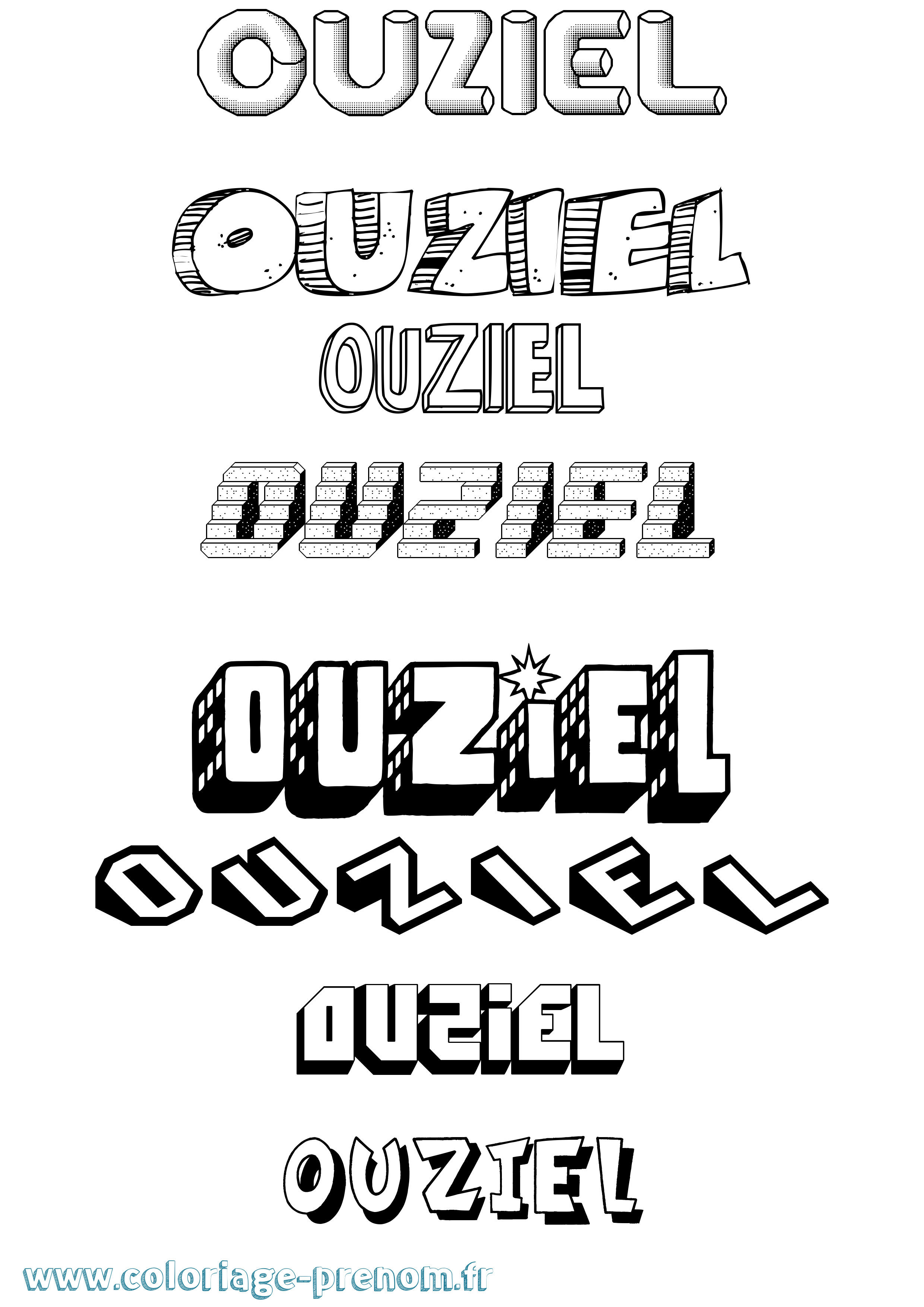 Coloriage prénom Ouziel Effet 3D