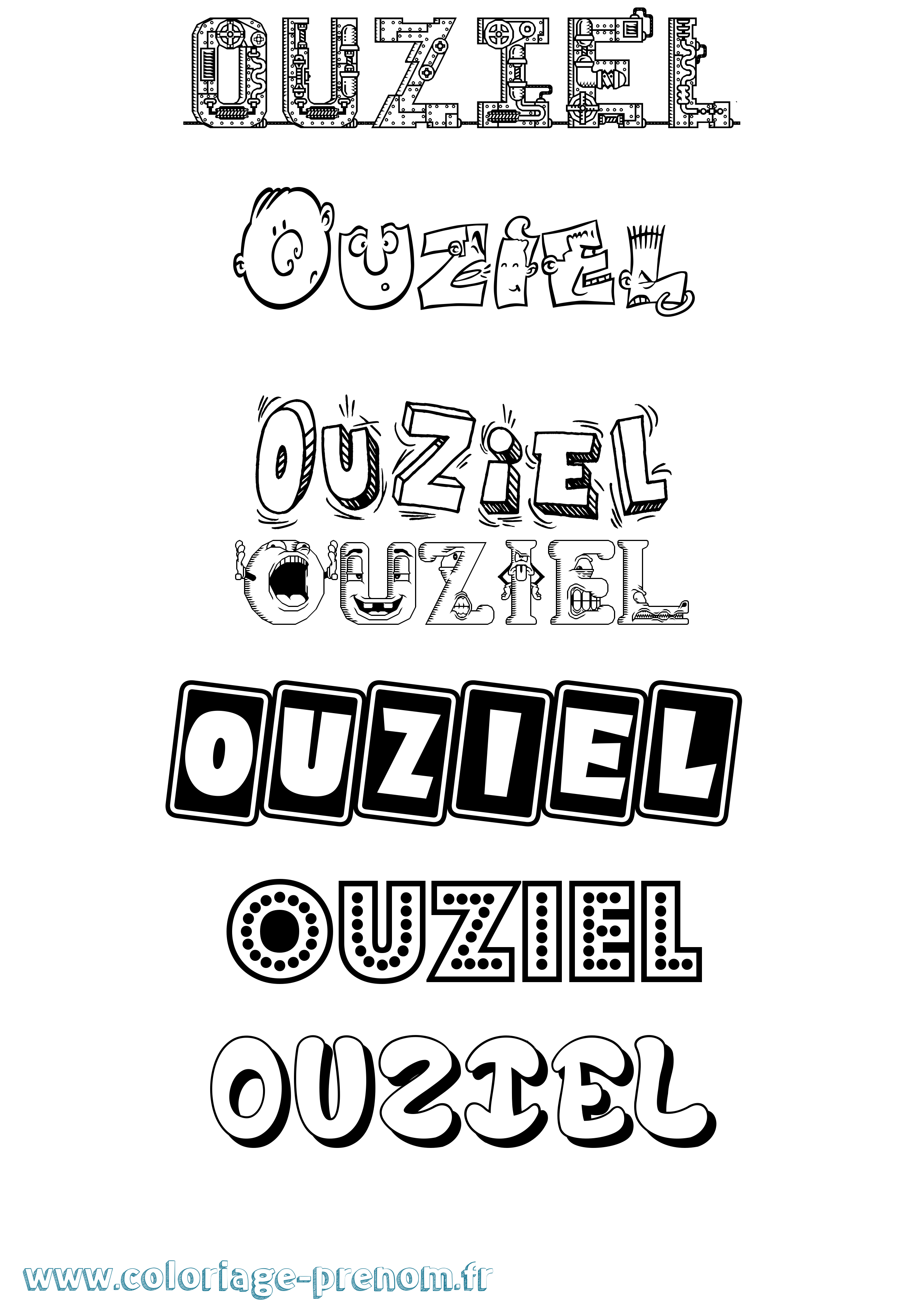 Coloriage prénom Ouziel Fun
