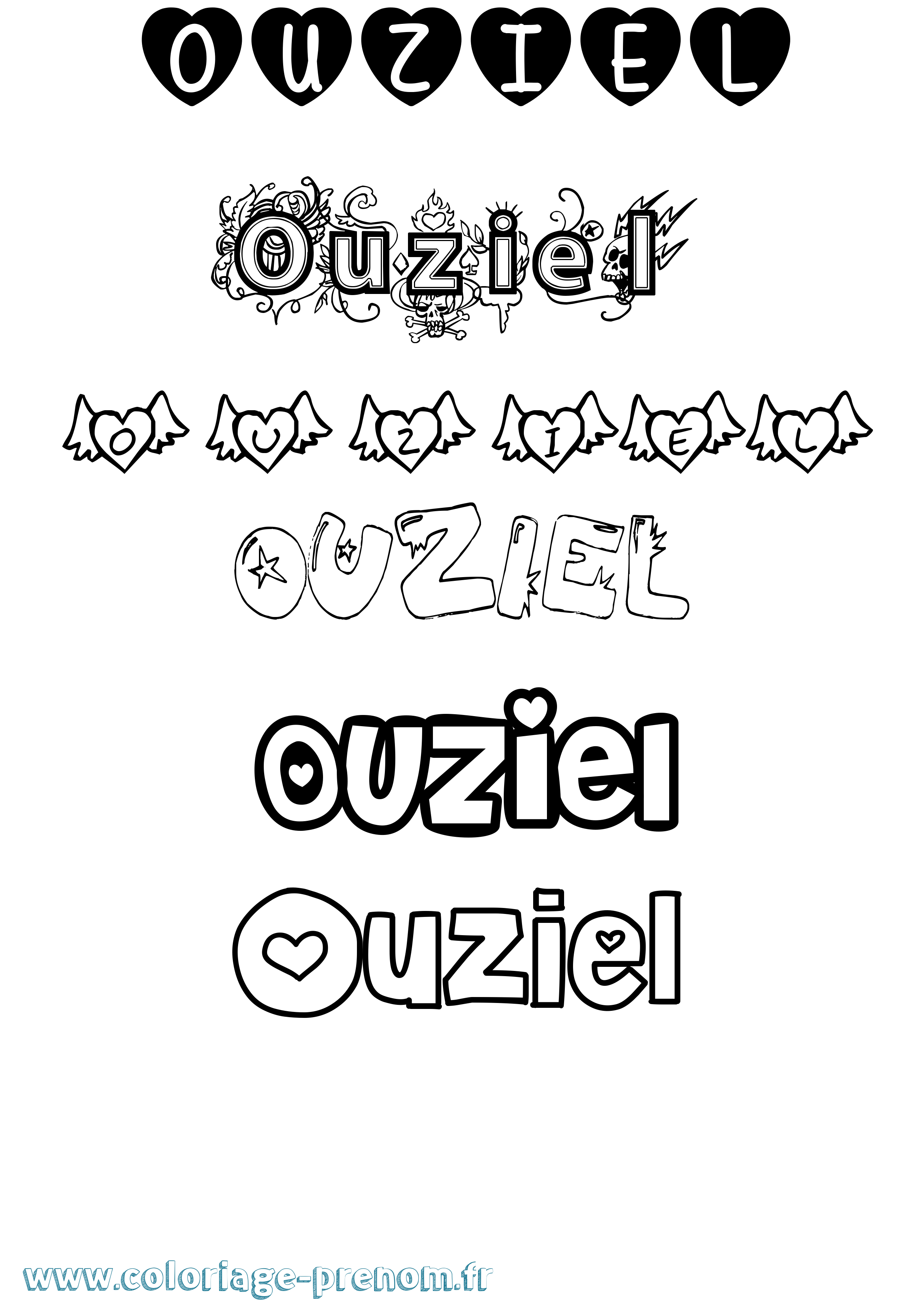 Coloriage prénom Ouziel Girly