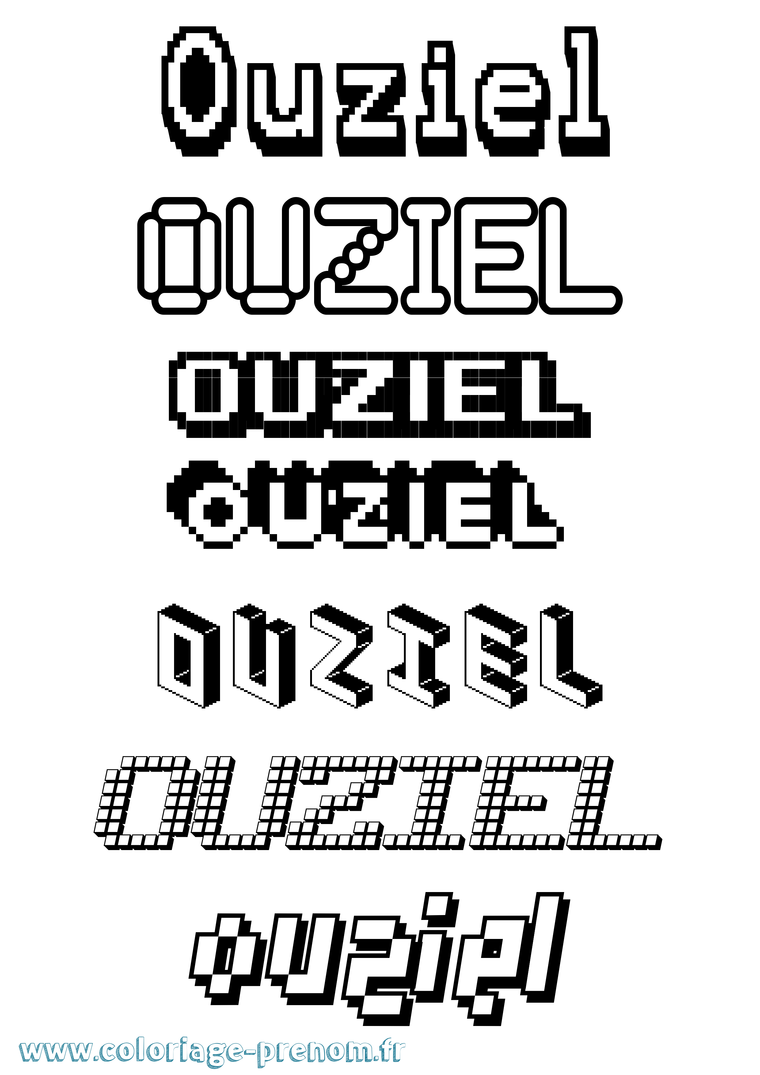 Coloriage prénom Ouziel Pixel