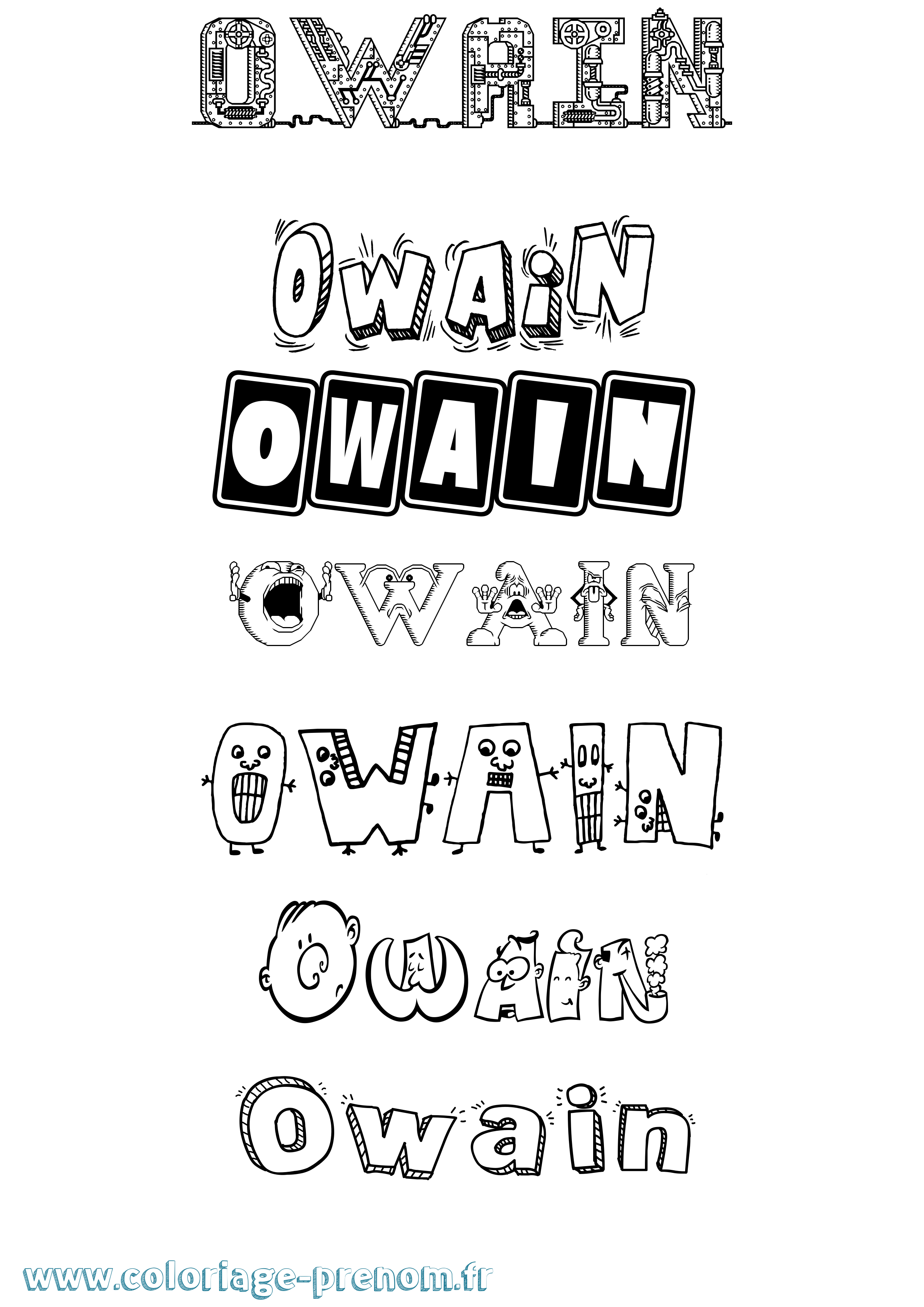 Coloriage prénom Owain Fun