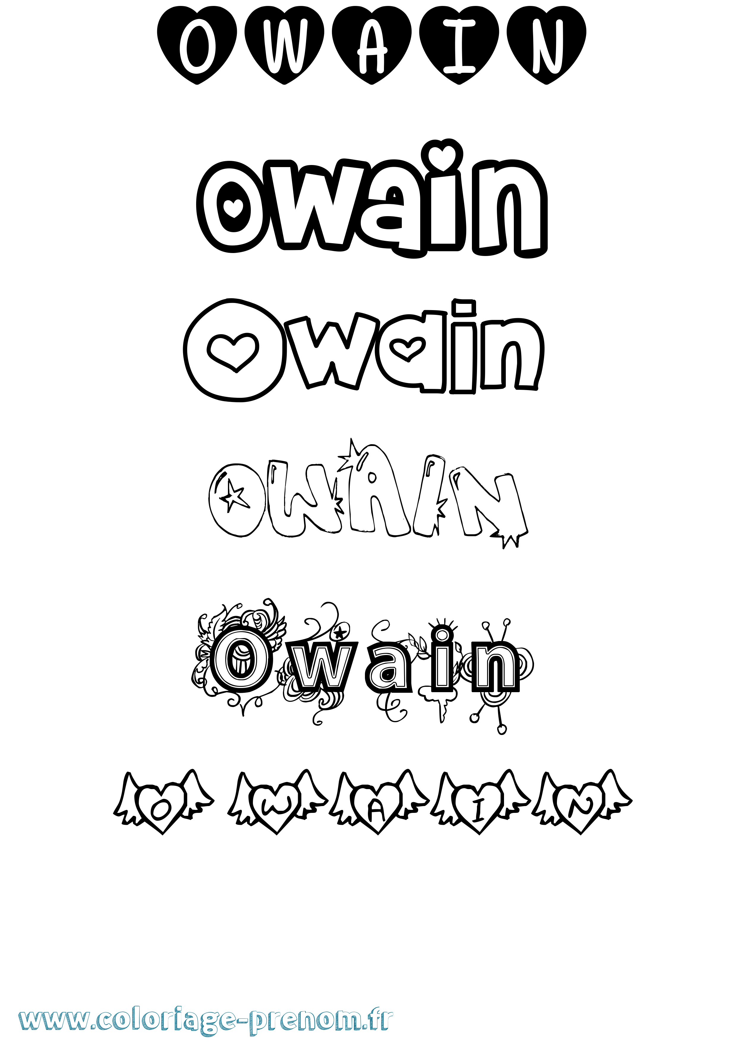 Coloriage prénom Owain Girly