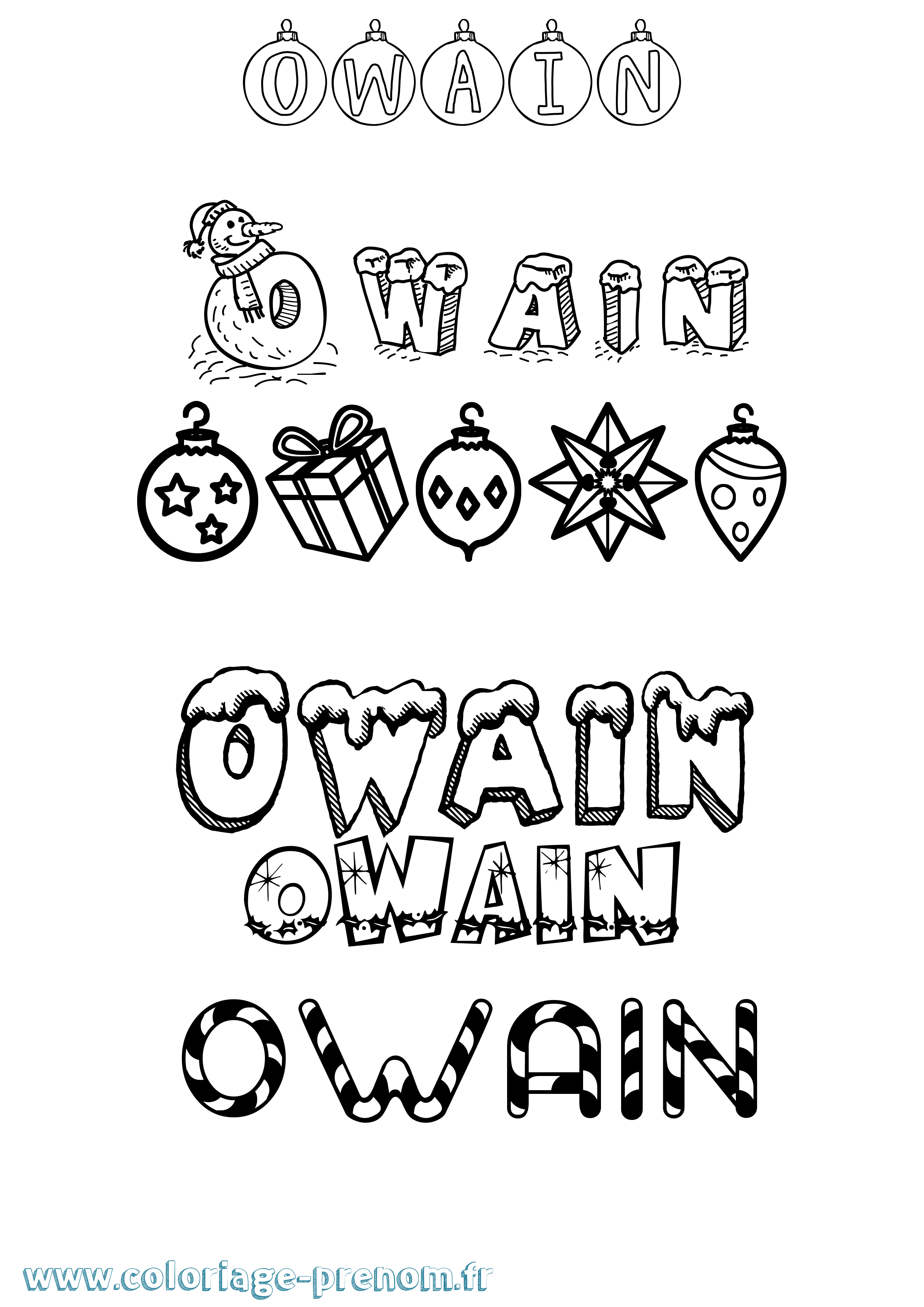 Coloriage Owain Noël Coloriage prénom Owain Noël