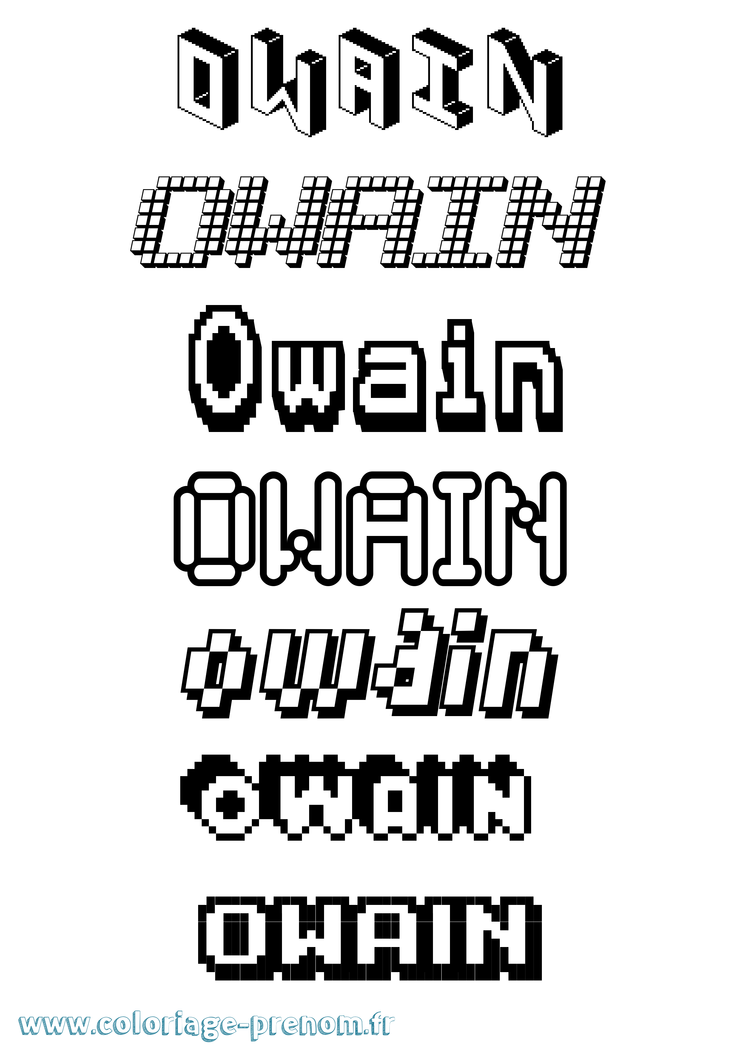 Coloriage prénom Owain Pixel