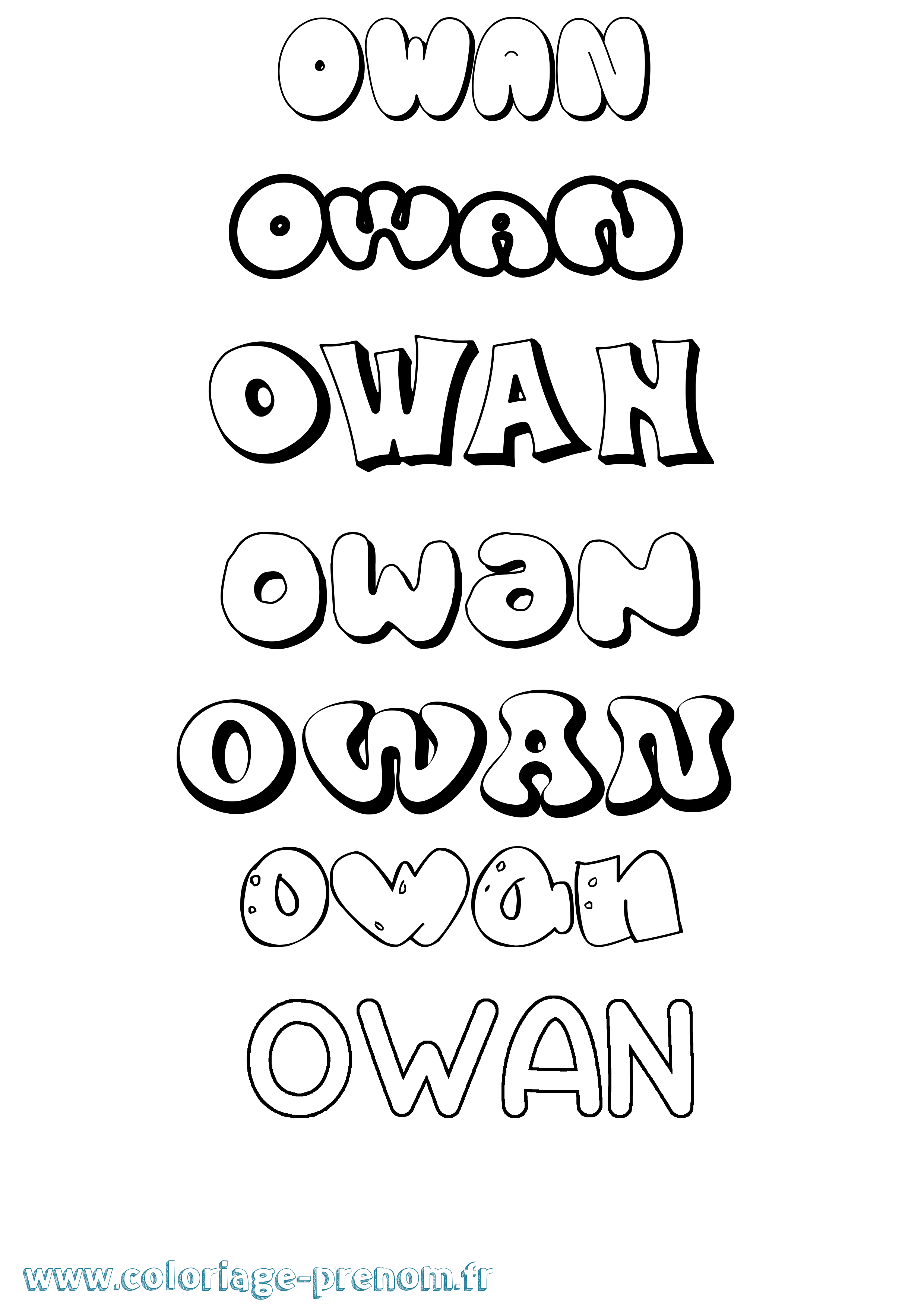 Coloriage prénom Owan Bubble