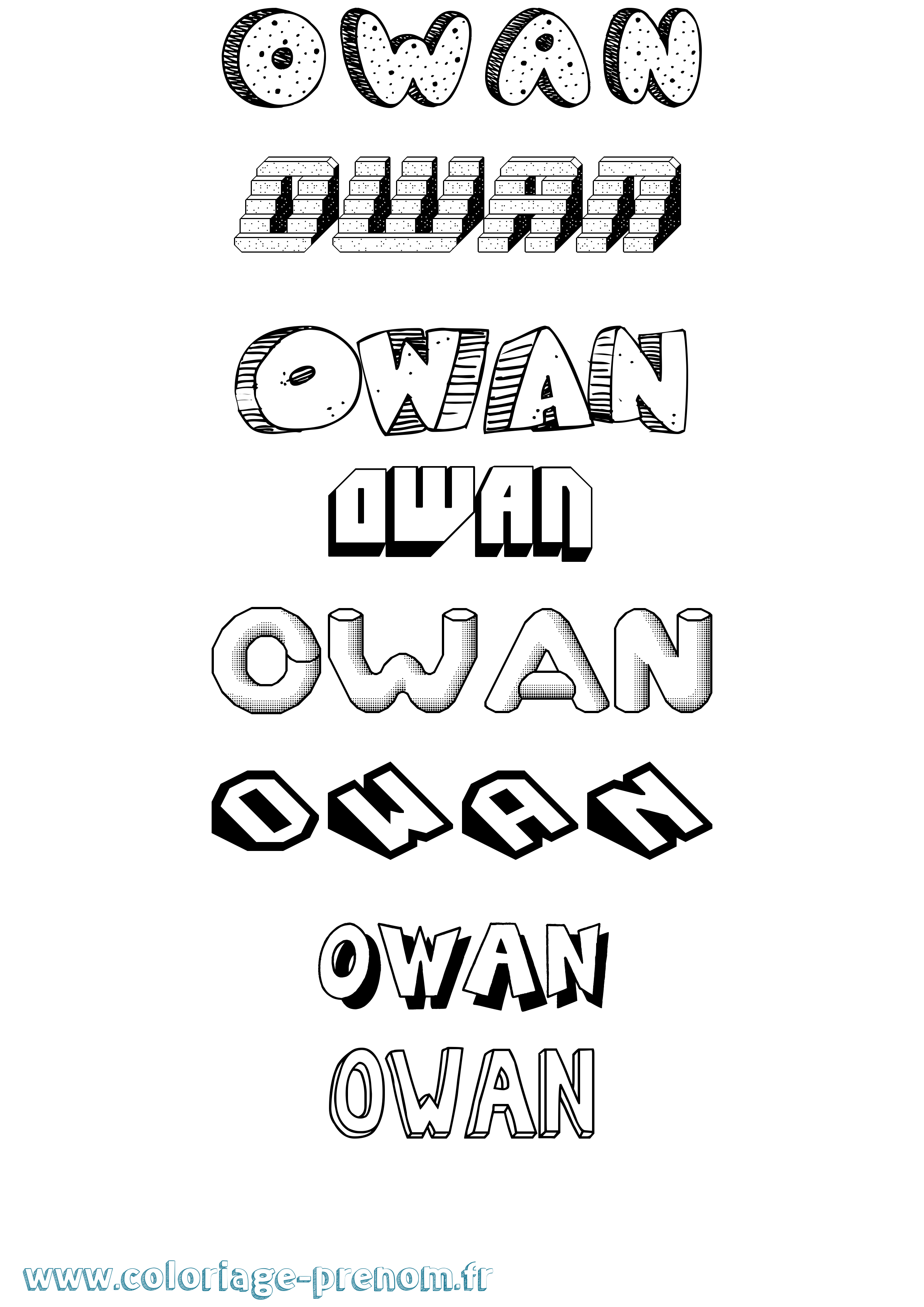 Coloriage prénom Owan Effet 3D