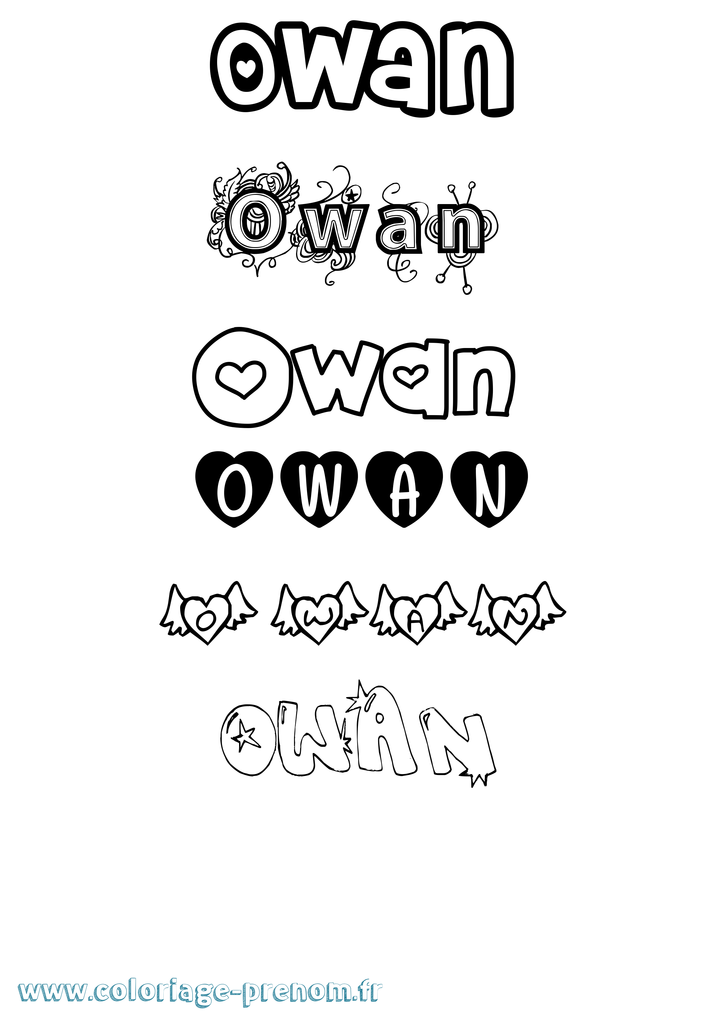 Coloriage prénom Owan Girly