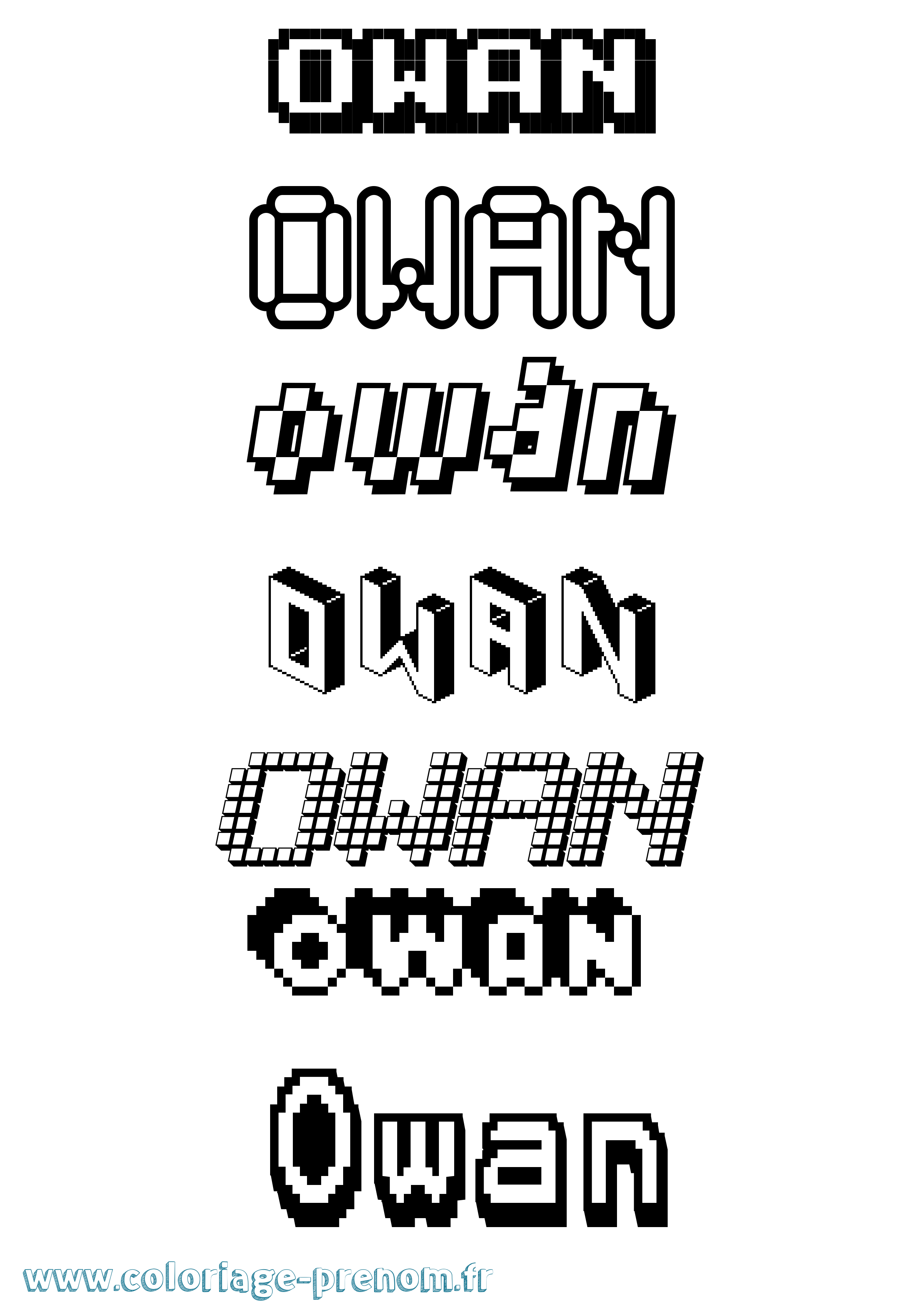 Coloriage prénom Owan Pixel