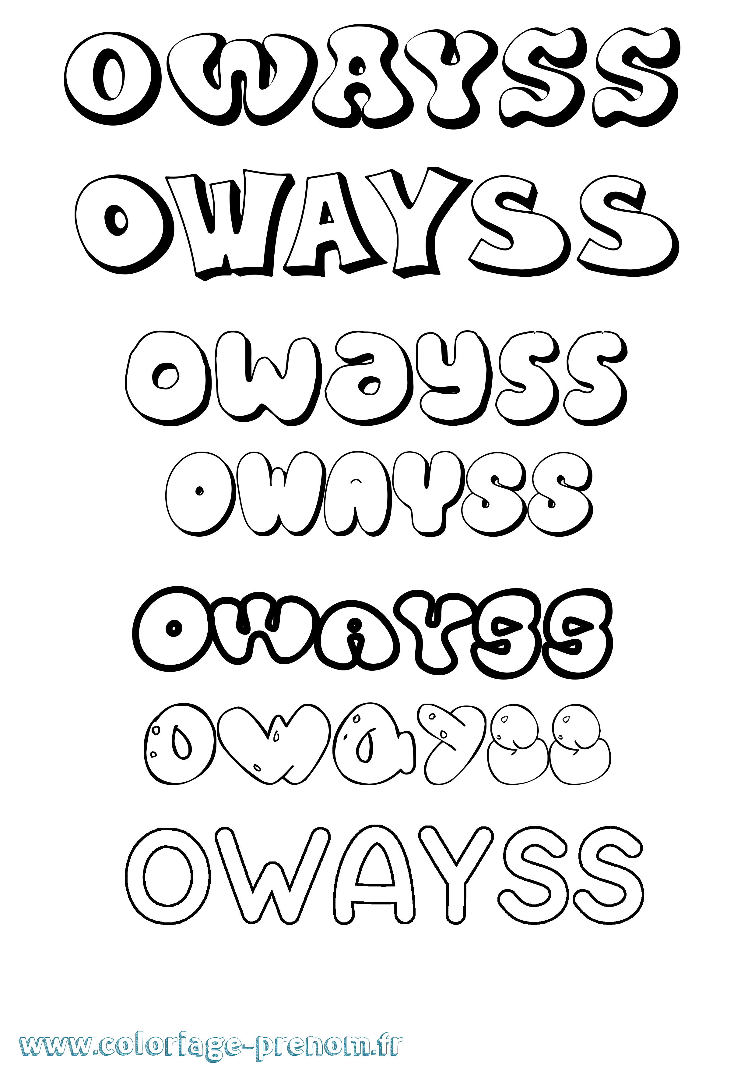 Coloriage prénom Owayss Bubble