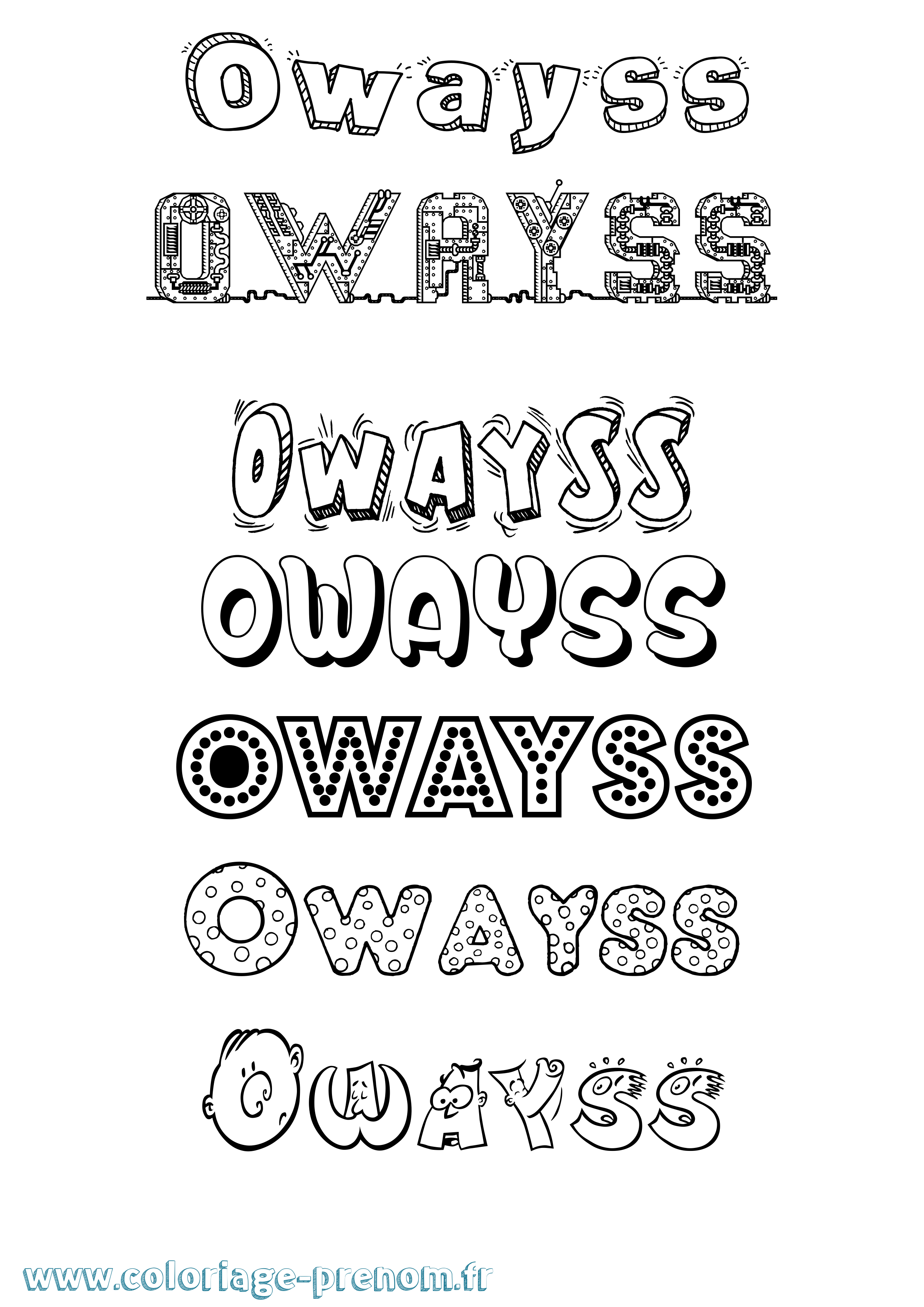 Coloriage prénom Owayss Fun
