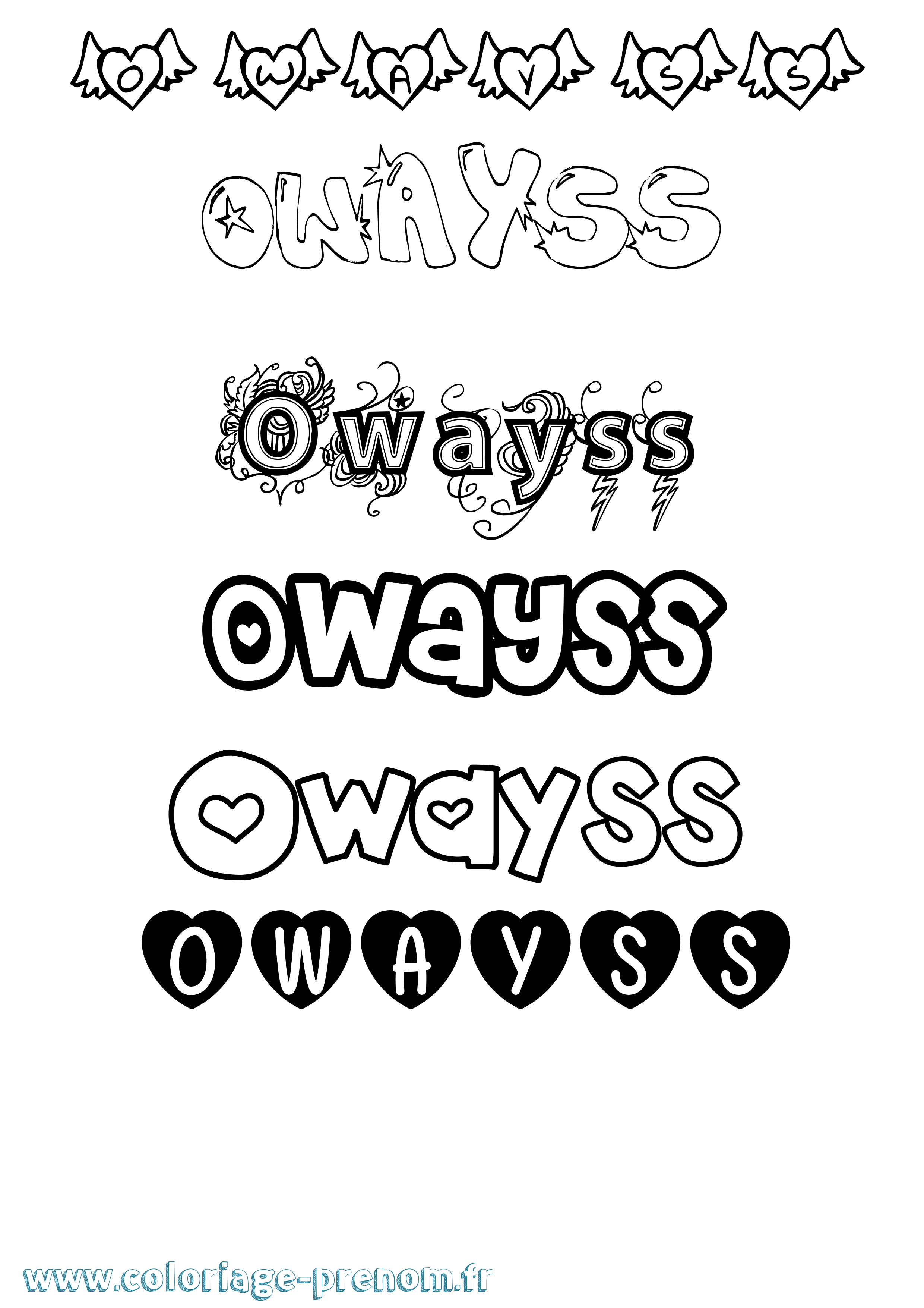 Coloriage prénom Owayss Girly