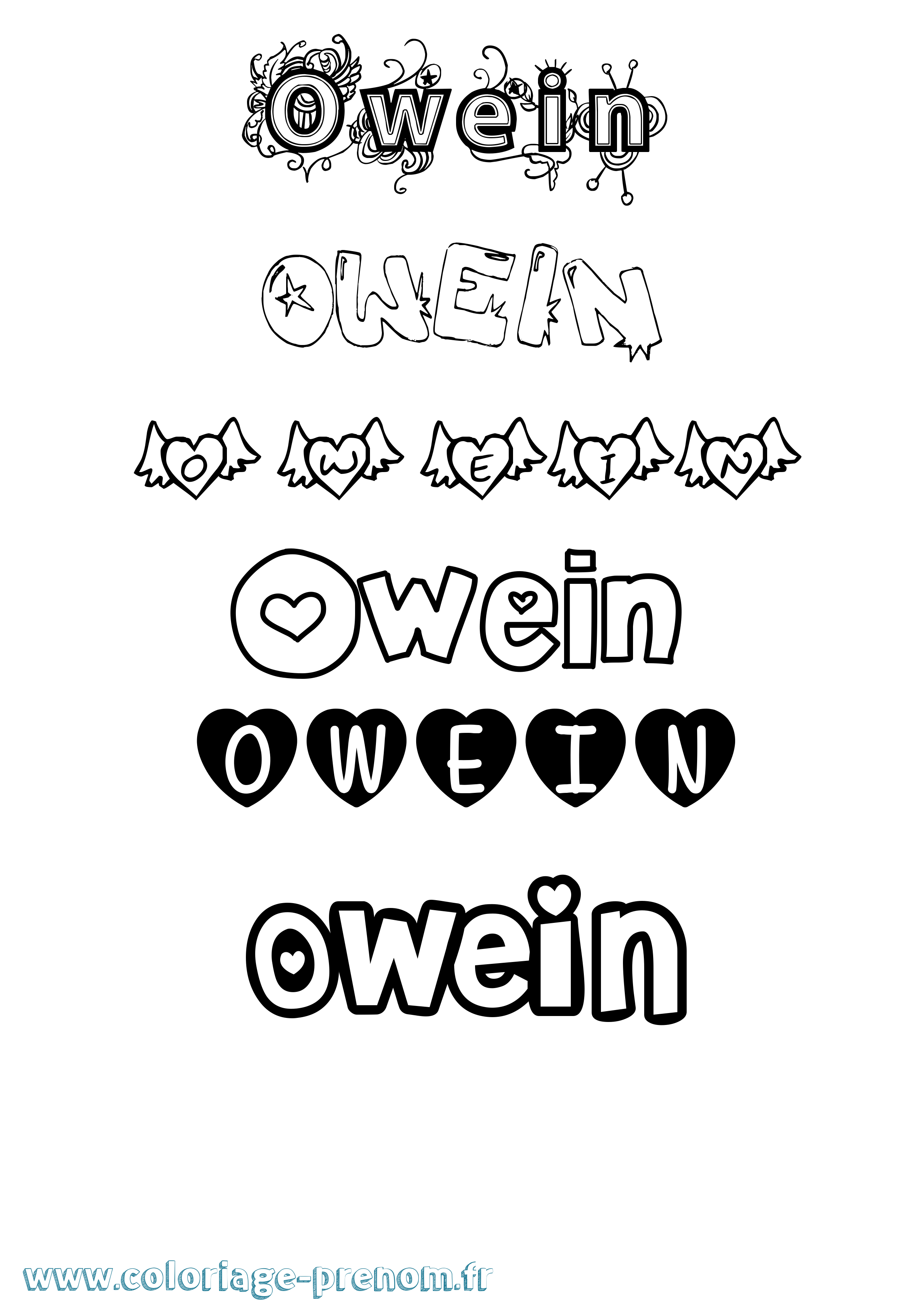 Coloriage prénom Owein Girly