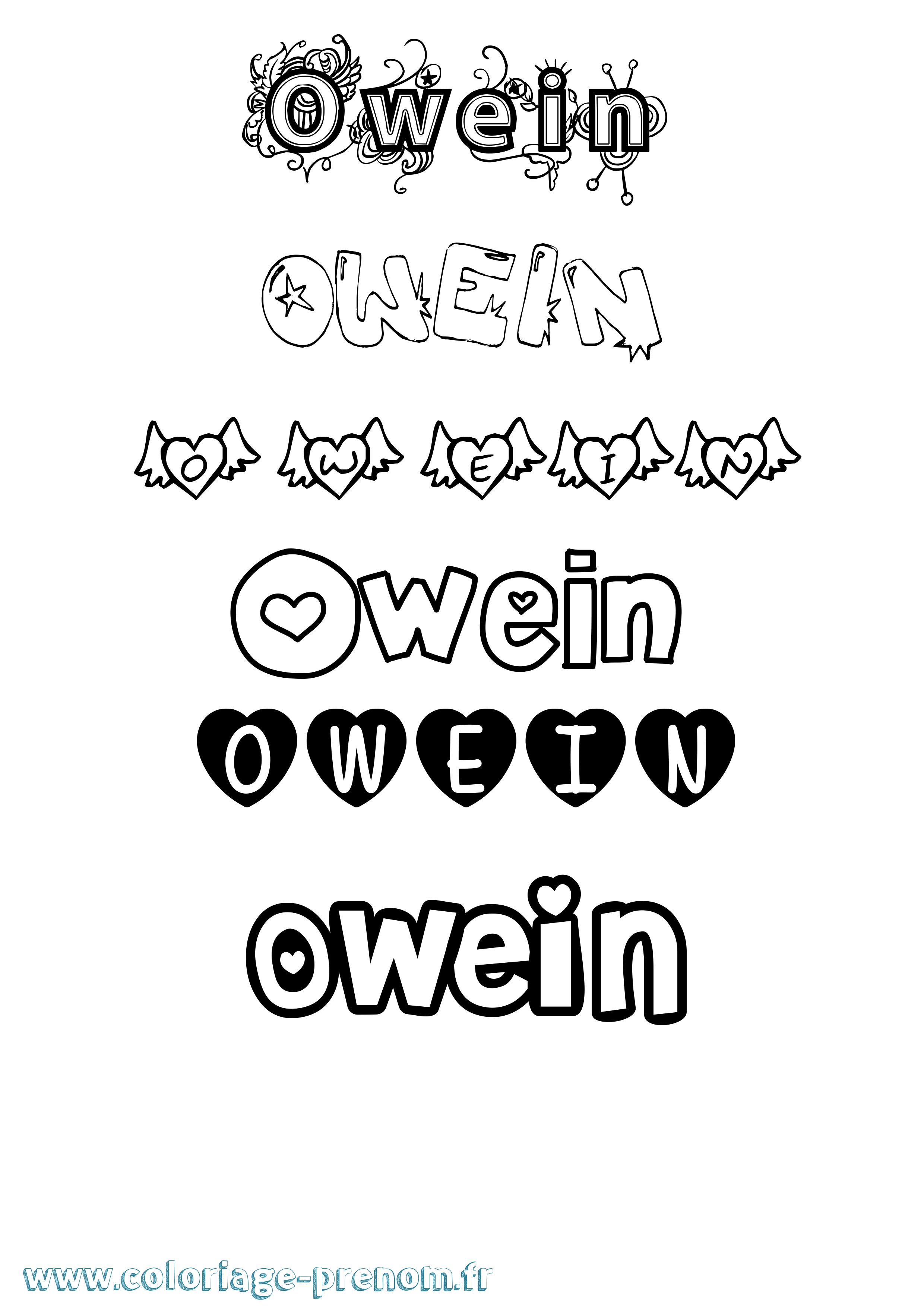 Coloriage Owein Girly Coloriage prénom Owein Girly