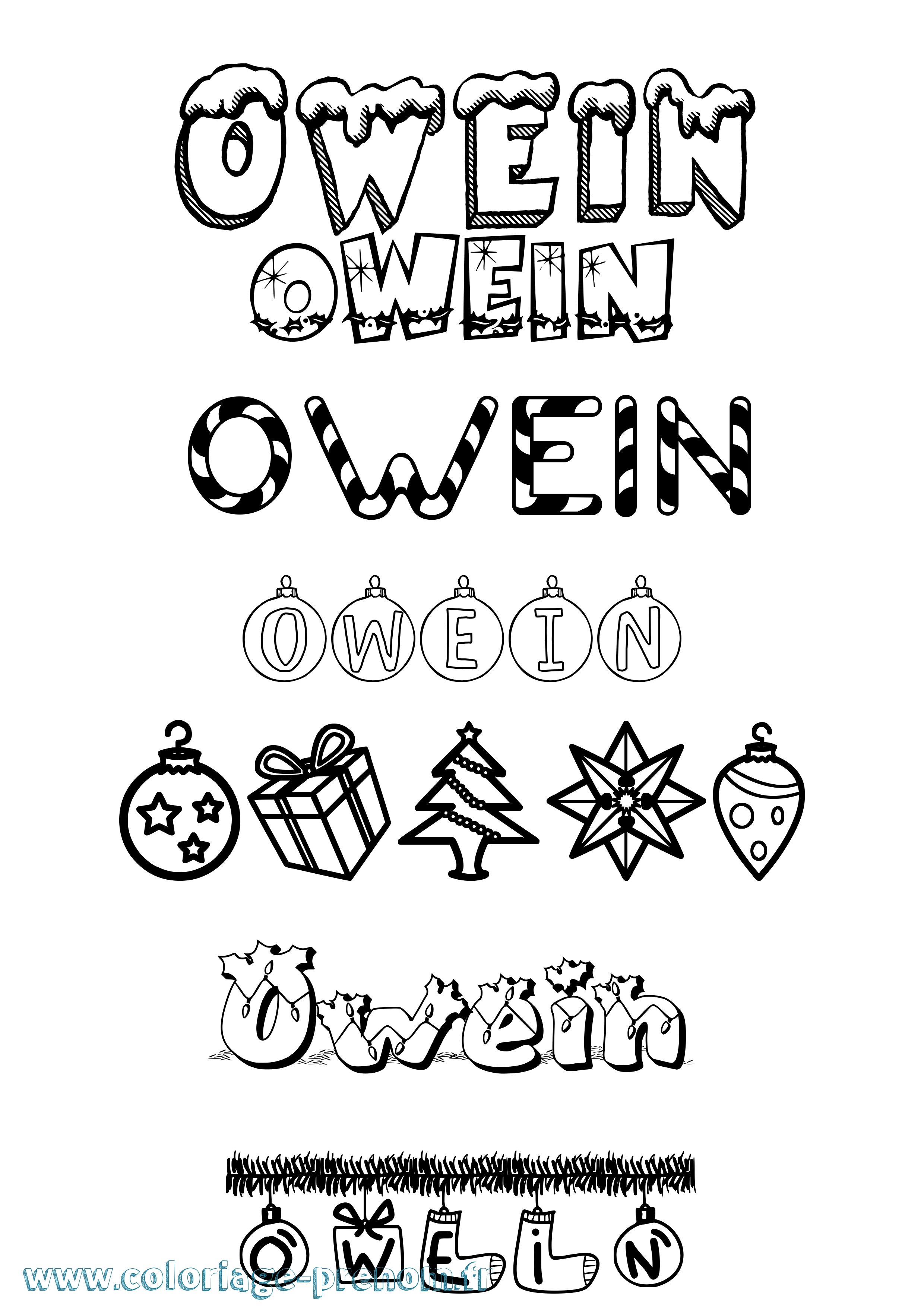 Coloriage Owein Noël Coloriage prénom Owein Noël