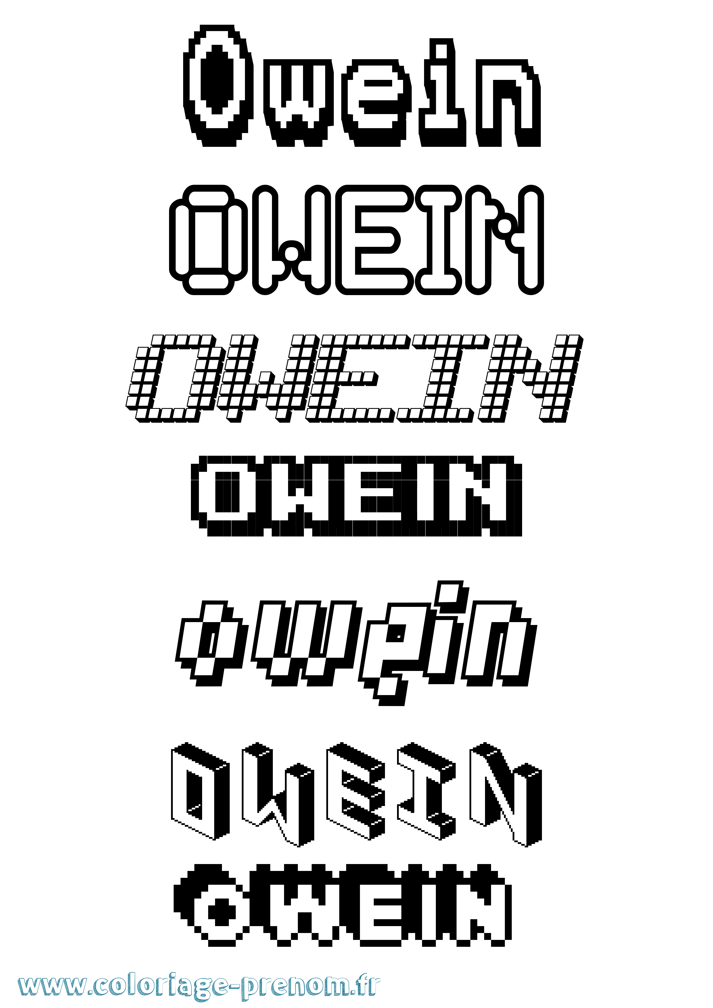 Coloriage prénom Owein Pixel