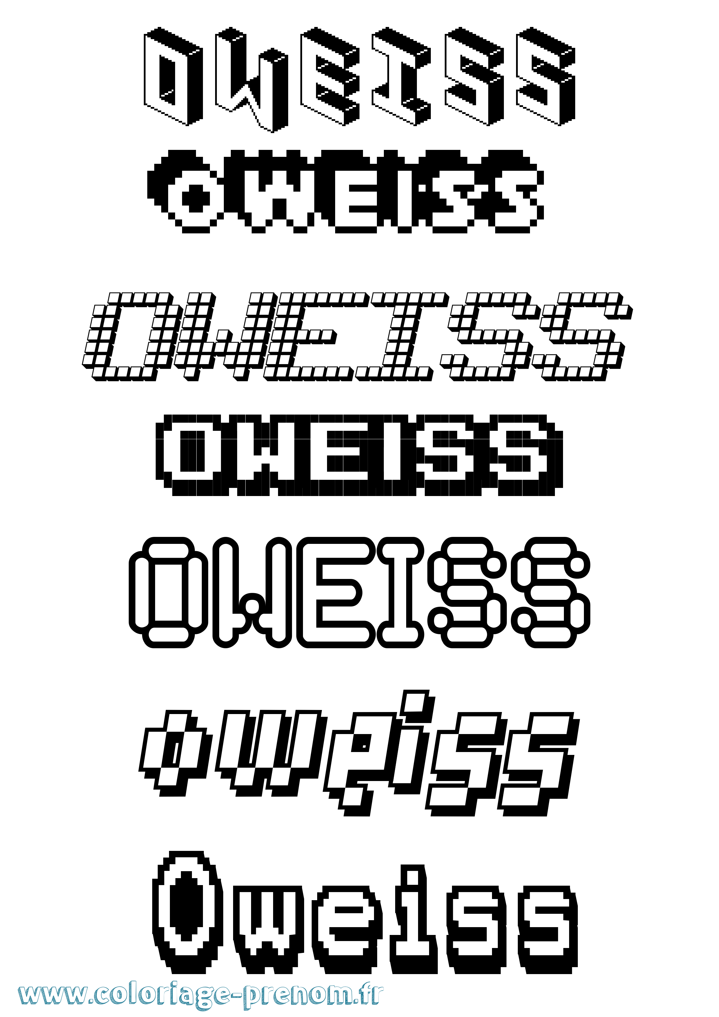 Coloriage prénom Oweiss Pixel