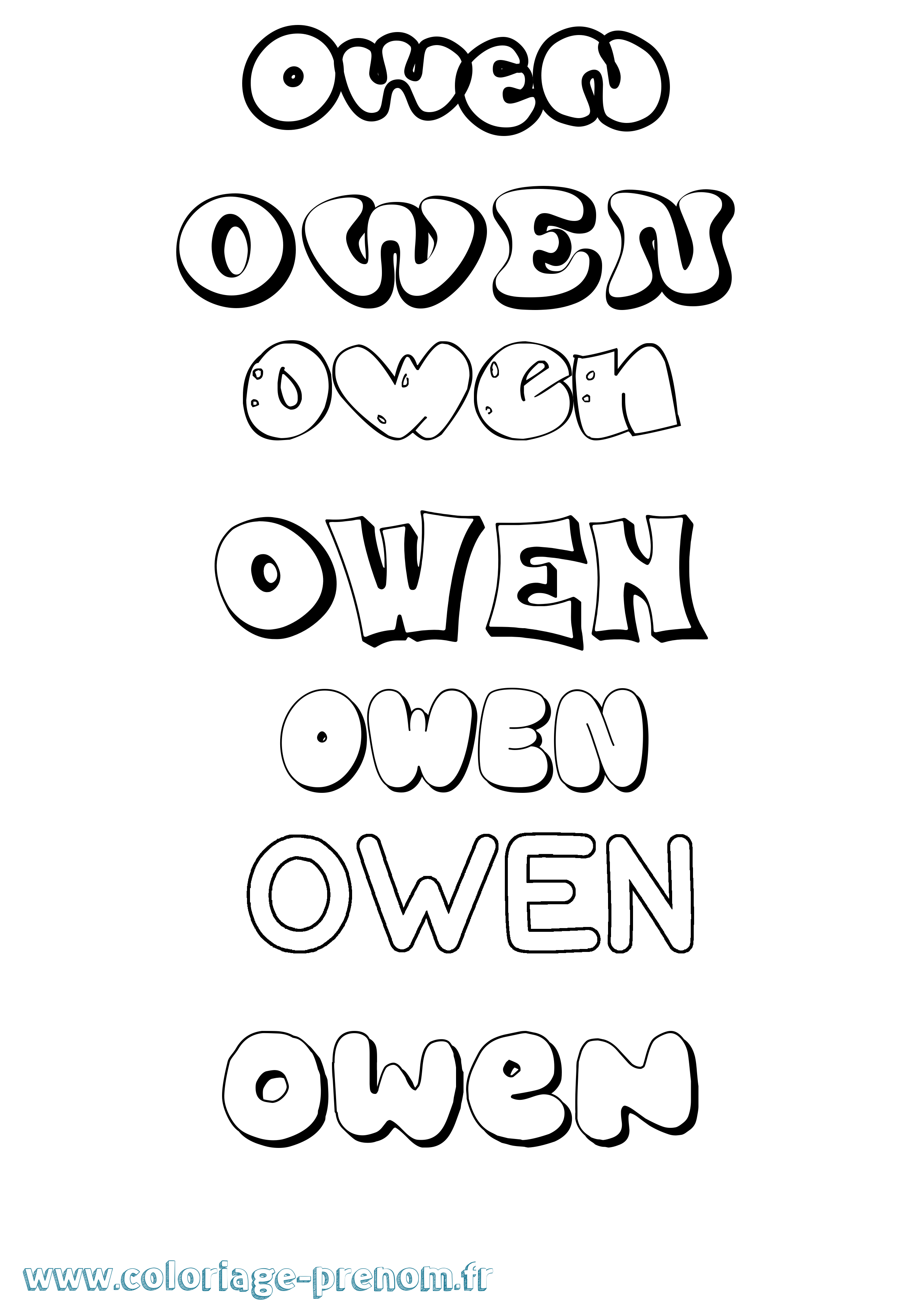 Coloriage prénom Owen Bubble
