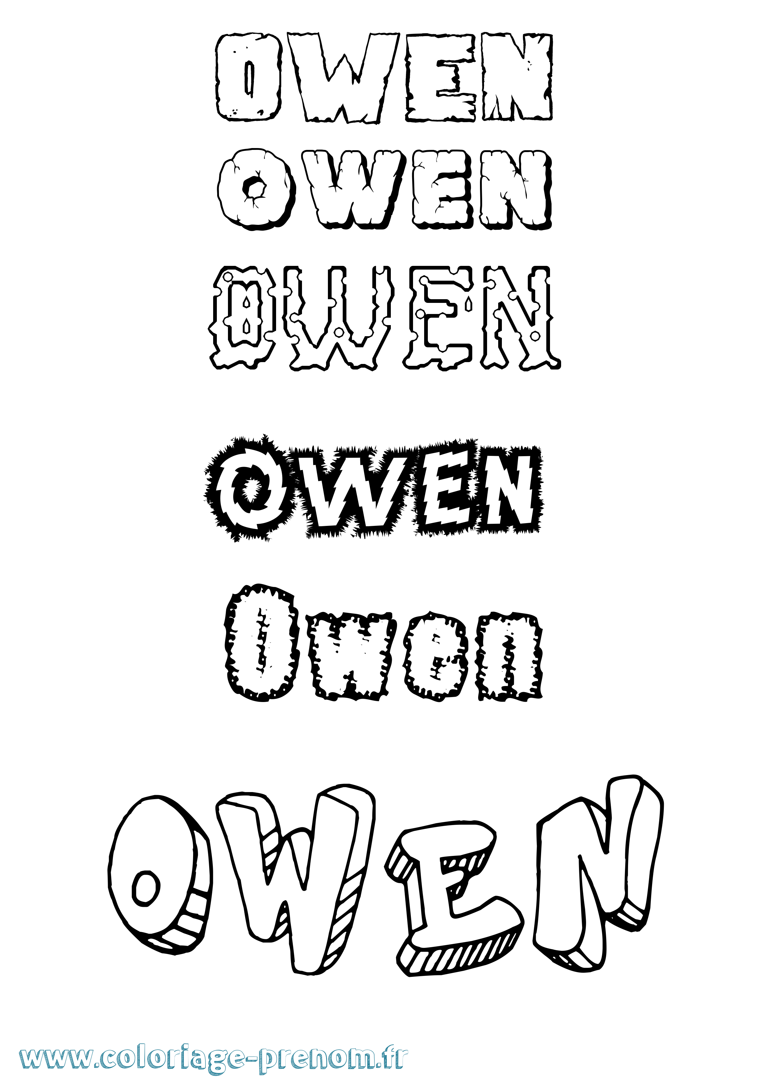 Coloriage prénom Owen Destructuré