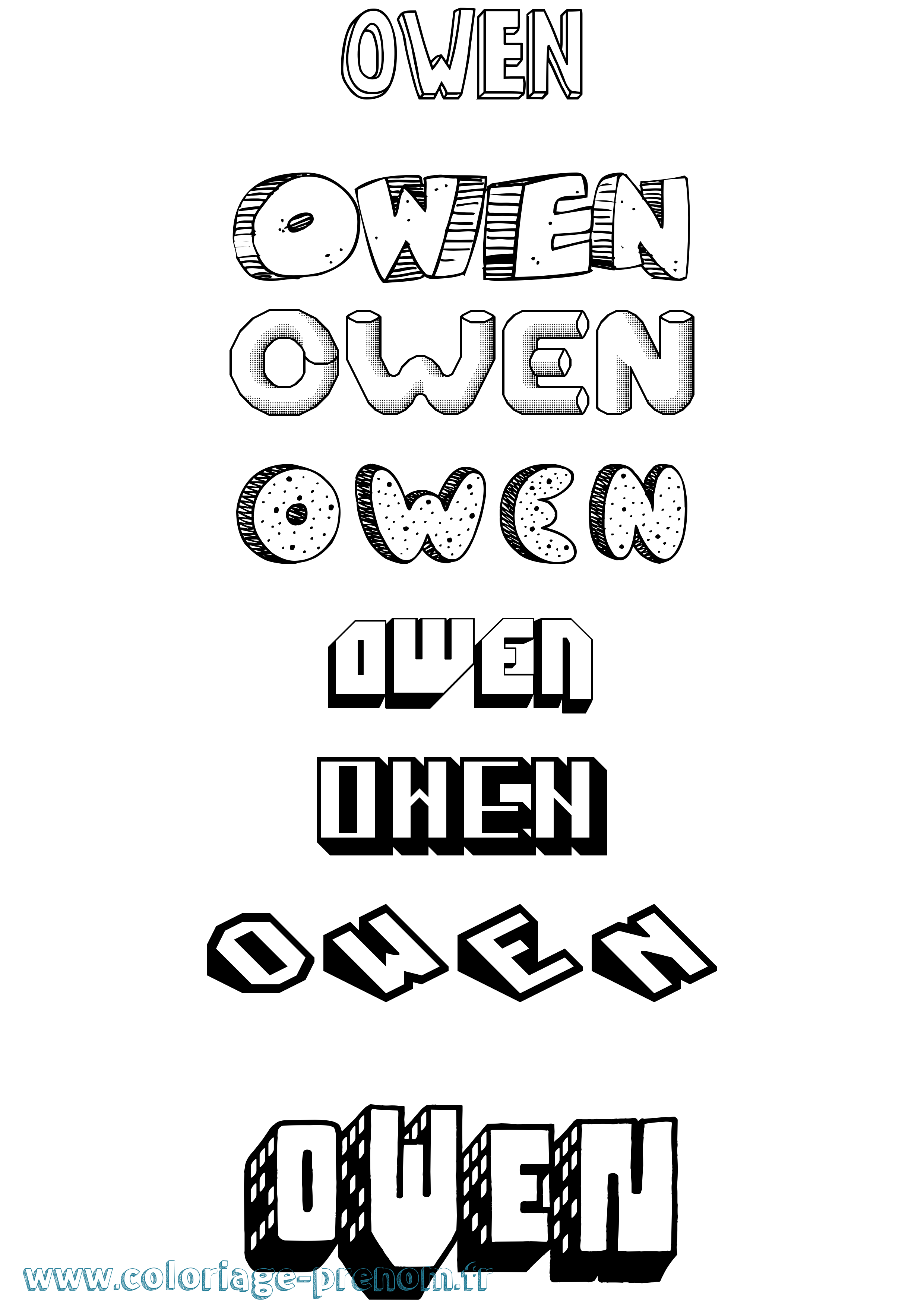 Coloriage Owen Effet 3D Coloriage prénom Owen Effet 3D